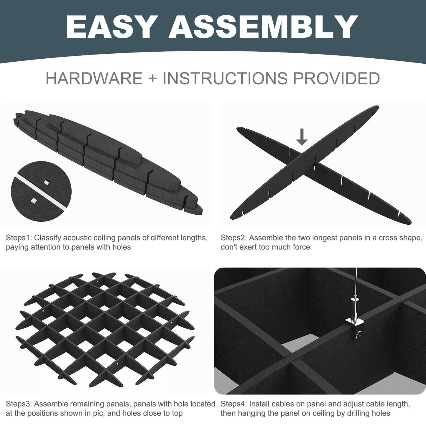 Acoustic Ceiling Panels, Sound Absorbing Panels Noise Reduction Acoustic Treatment for Office, Musice Studio, Home, Classroom (Hexagon, Black)