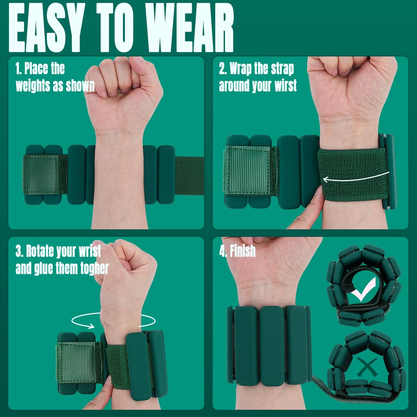 Sportneer Wrist & Ankle Weights for Women Men - 1 Pair (1 lb/2 lb Each) | Adjustable Weighted Bracelet Silicone Bangles for Yoga, Dance, Pilates, Cardio, Aerobics, Gym, Pool Exercises and Jogging (Transformative Teal, 1 LB x 2)