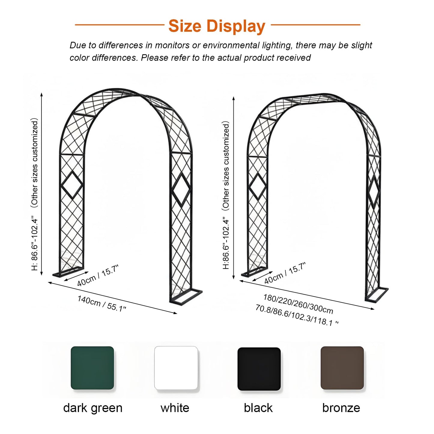 Garden Arch Trellis for Climbing Plants Outdoor Metal Garden Trellis Wide Sturdy Garden Arbor Arches Backdrop Stand for Lawn, Party, Ceremony, Wedding, Decoration Brown 55.1''×15.7''×H90.6''
