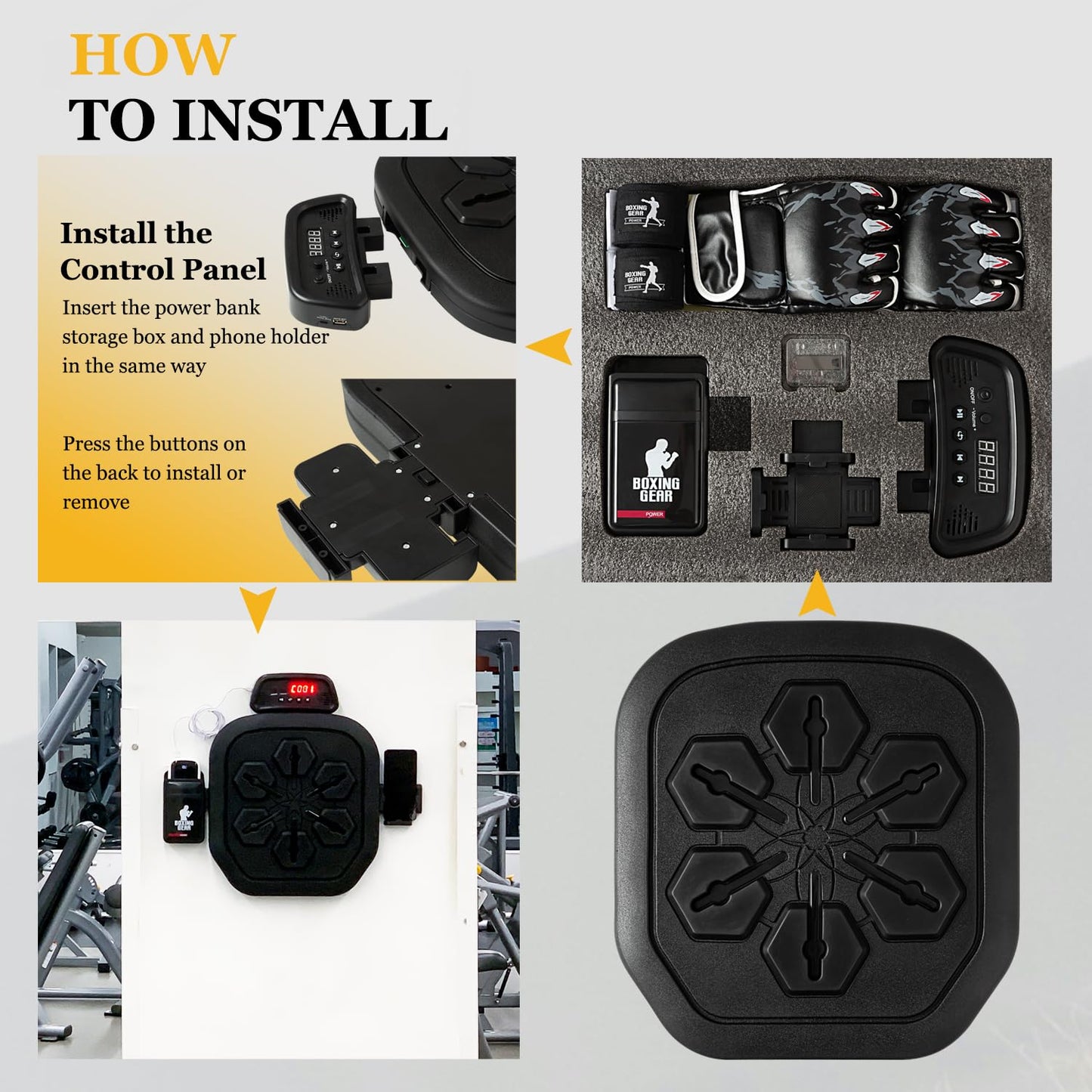 Haigang Smart Music Boxing Machine, Bluetooth Boxing Punching Game, Musical Workout Equipment, Wall Mount Home Trainning Boxing Target for Adult Kids with Storages, Gloves, Wristband