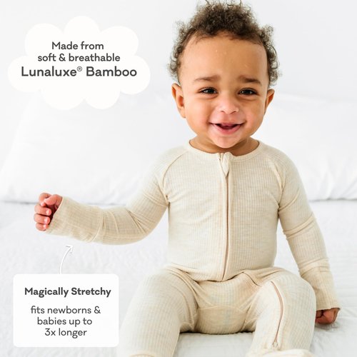 Little Sleepies Pajamas for Baby Boys & Girls, Viscose from Bamboo Baby Pajamas, Snug Baby Sleeper, Toddler PJs, 2-Way Zipper, Heather Oatmeal, 0-3M
