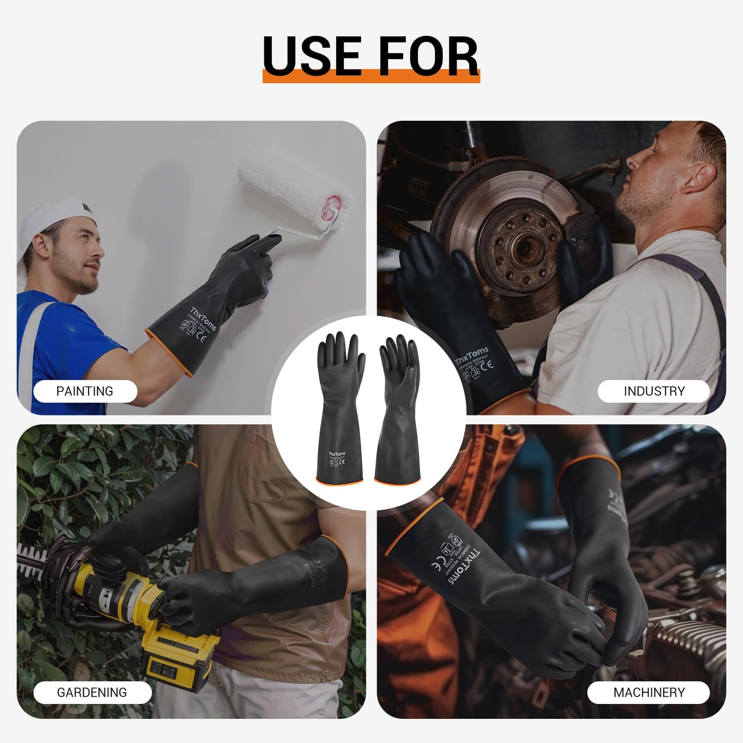 ThxToms Heavy Duty Latex Gloves,Long Rubber Gloves, Chemical Resistant Gloves,Puncture Resistant, Resist Acid,Oil,Alkali, Waterproof for Industrial Cleaning, Gardening, 22", 1 Pair