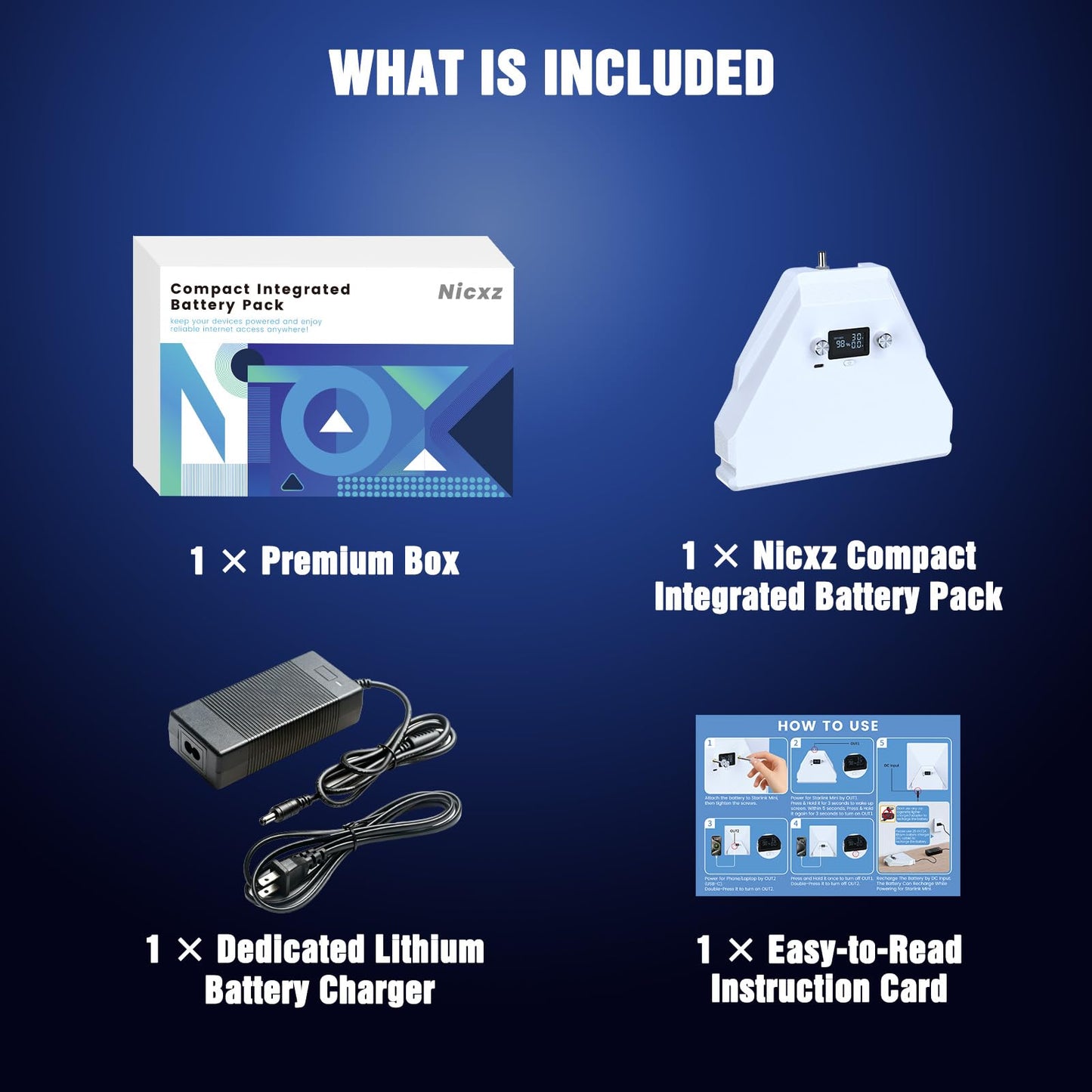 Nicxz Starlink Mini Battery Pack with Charger, 129.5Wh 35000mAh Capacity, True 5H Runtime, Featured with Display and USB-C Output,Compact Integrated,Travel-Friendly,Pass-Through Charging Supported