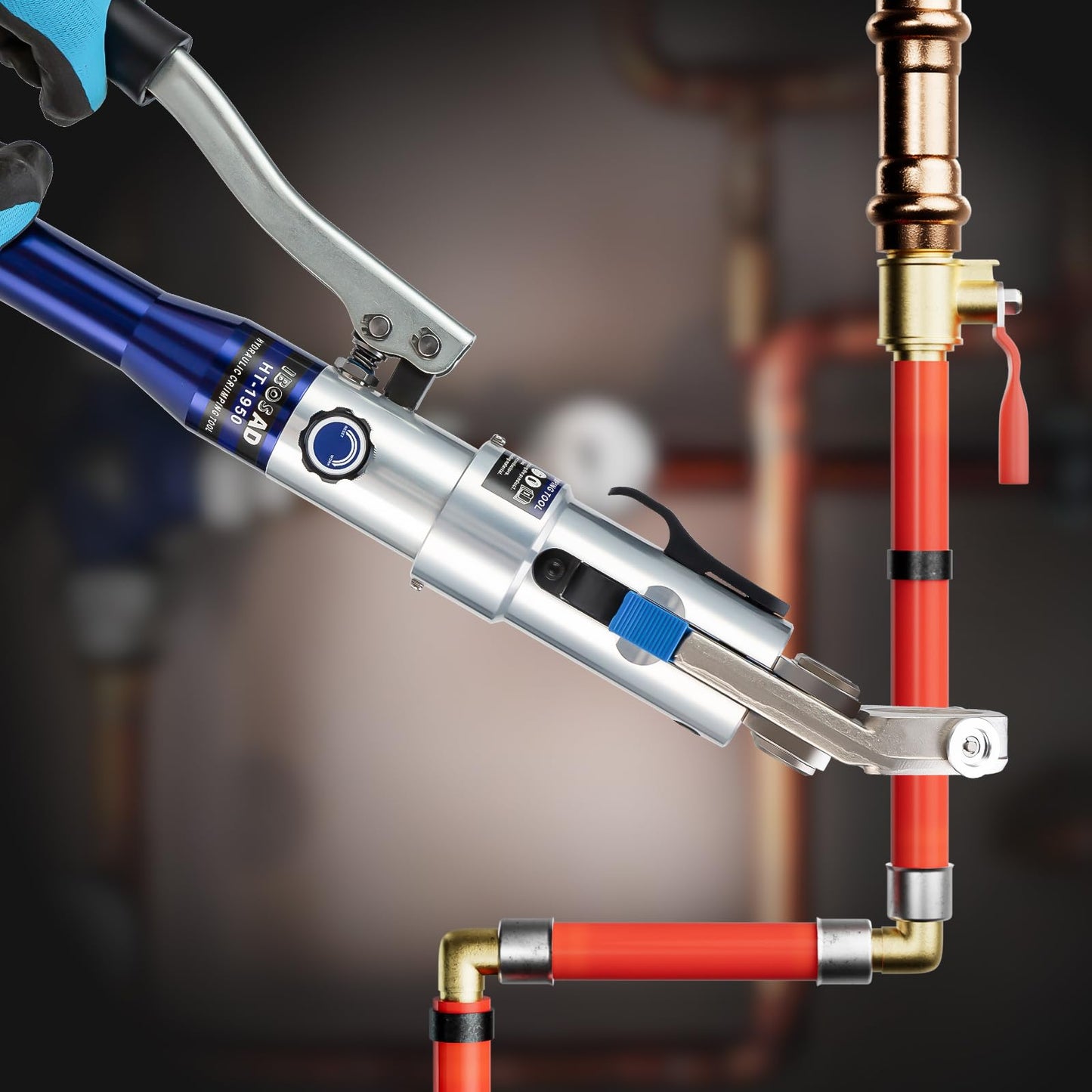IBOSAD Hydraulic Copper Pipe Tube Fittings Crimping Tool with 30° Angle Jaw with1/2,3/4,1" Die for Copper Pipe and F877 Stainless PEX Press Sleeves,3/8" to 1" Die for F1807 Pex Pipe Copper Ring