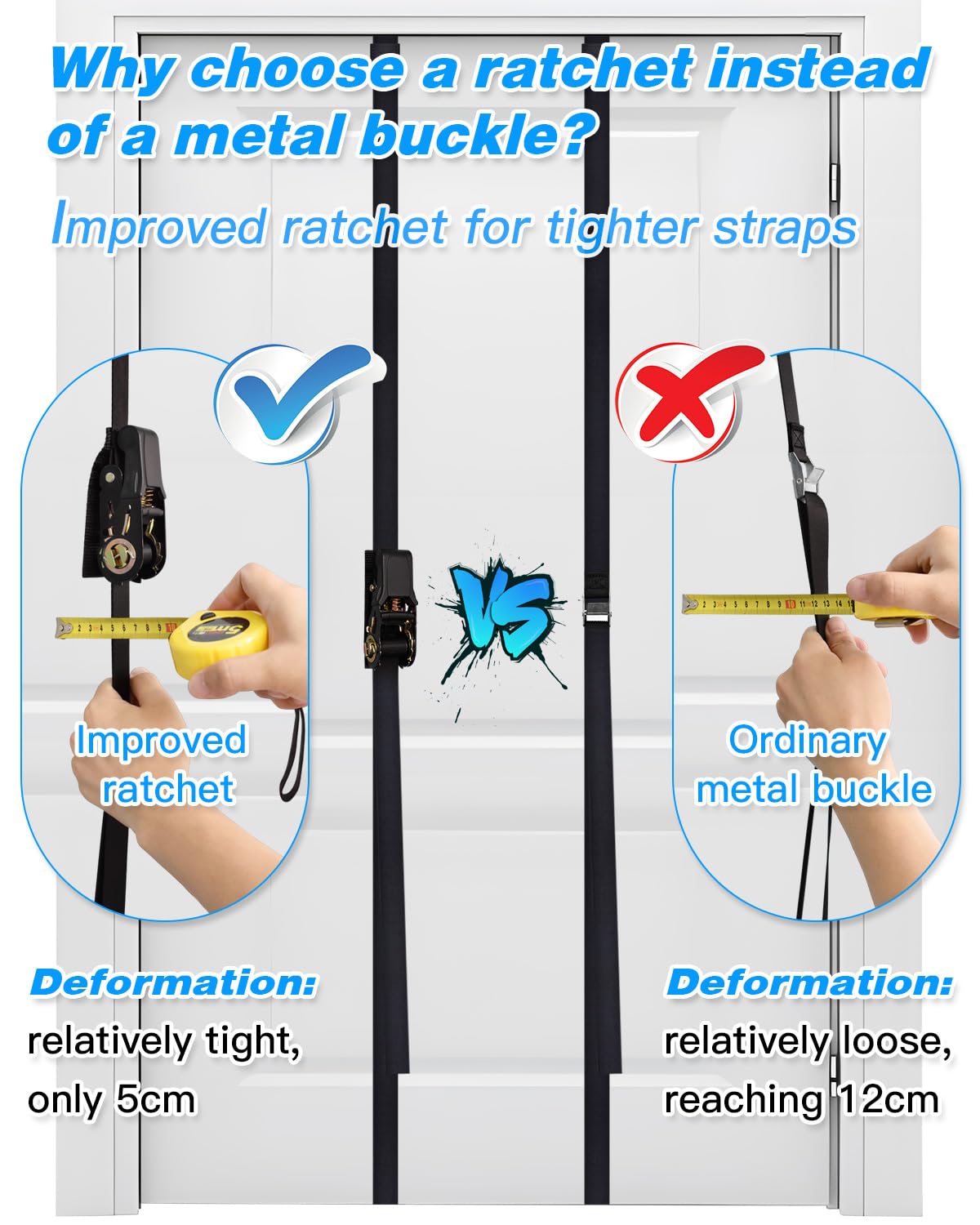 Brebebe Upgrade Door Anchor Strap for Resistance Bands Exercise, Multi Points Anchor Straps with 7 Loops+ 7 D Rings, Home Gym Workout Equipments with Ratchet Adjust Tighten Straps Not Loose, Sturdy