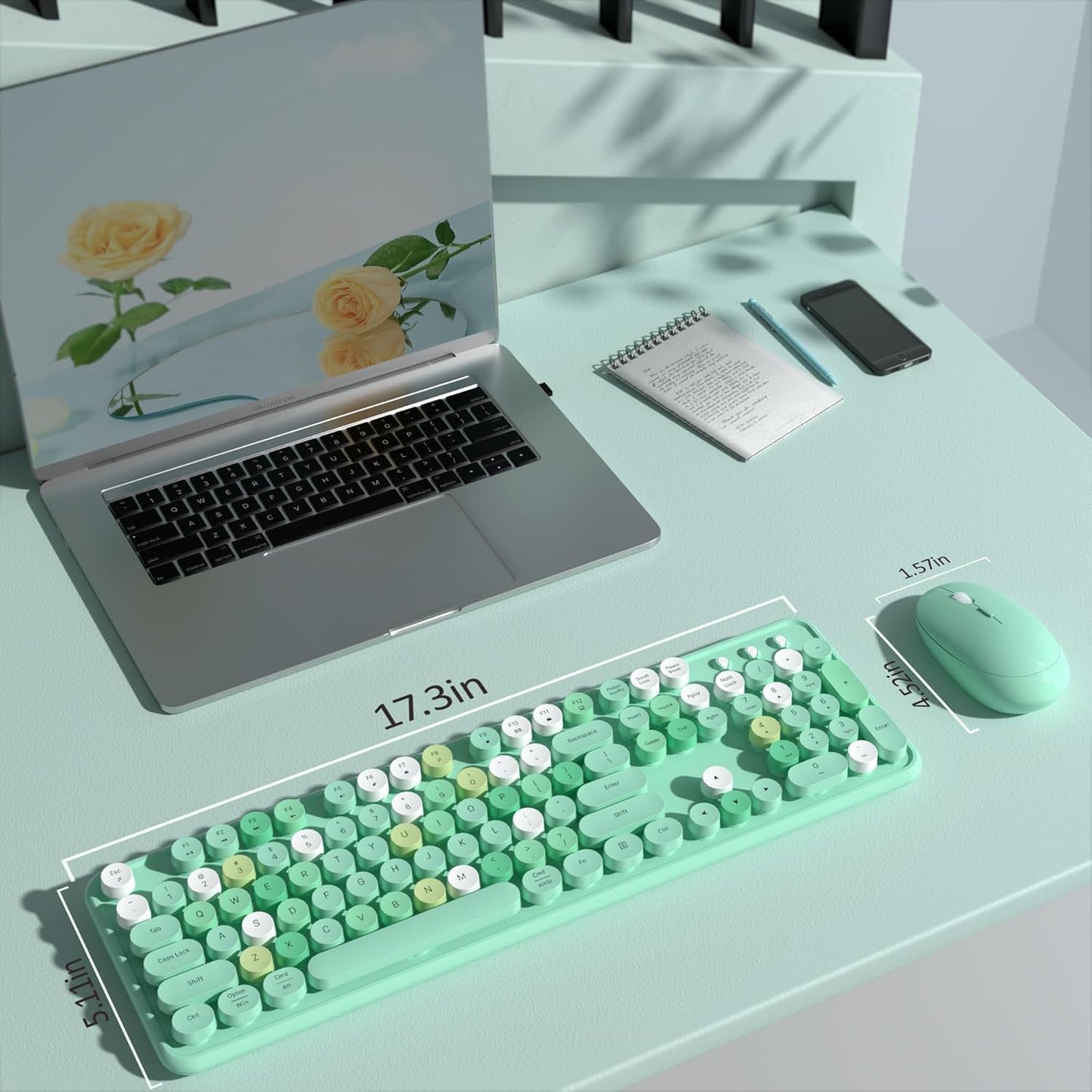 COVEVA 2.4GHz 104 Set Colorful Wireless Keyboard and Mouse Combo, Wireless Retro Cute Round Keycaps Keyboard, Keys