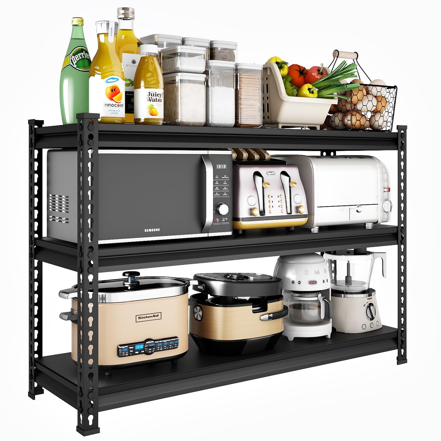 SDXYSTCE 48" W Garage Shelving Heavy Duty, 1500LBS Loads Adjustable Garage Storage Shelves, 3-Tier Metal Shelving Units and Storage Racks, Industrial Utility Shelf,48" Wx18 Dx39 H, Black