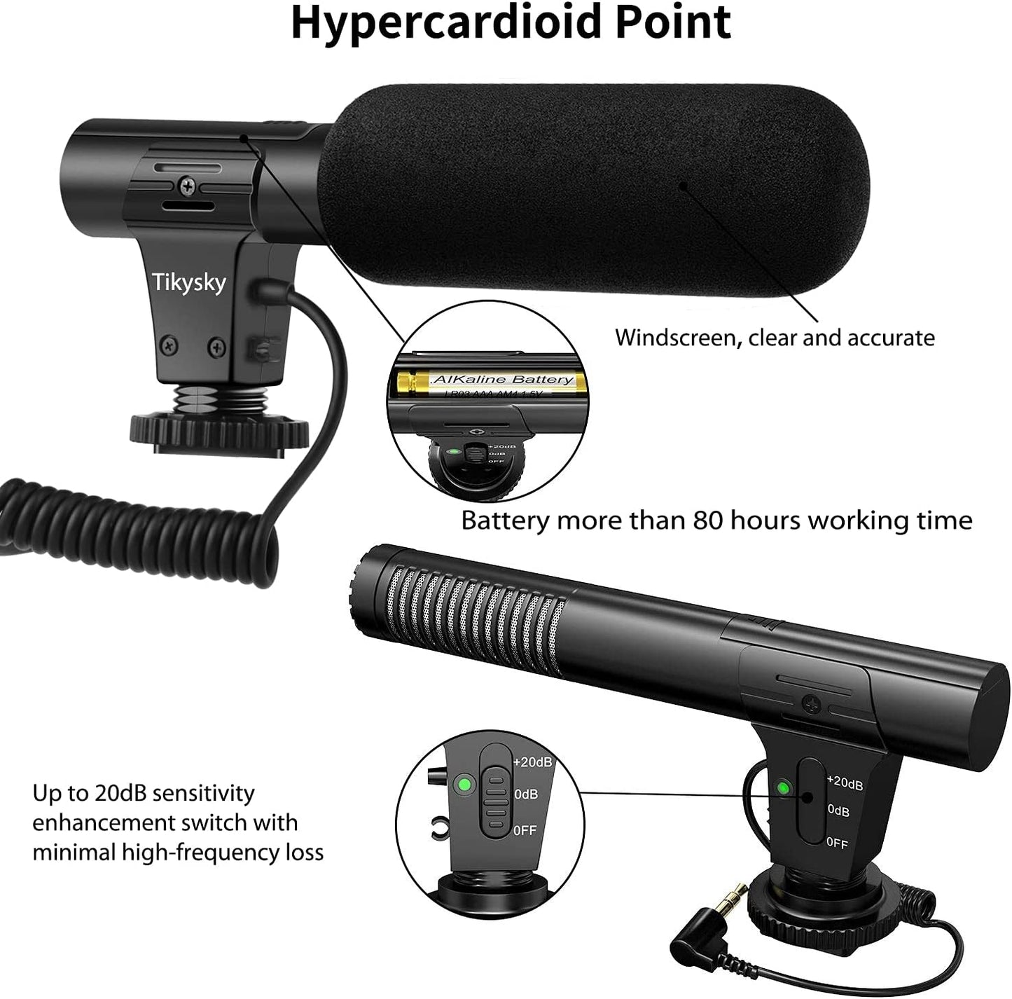 3.5mm (1/8") Camera Microphone, Video Microphone for DSLR Close Interview Shotgun Mic for Canon Nikon Sony Fuji Mic