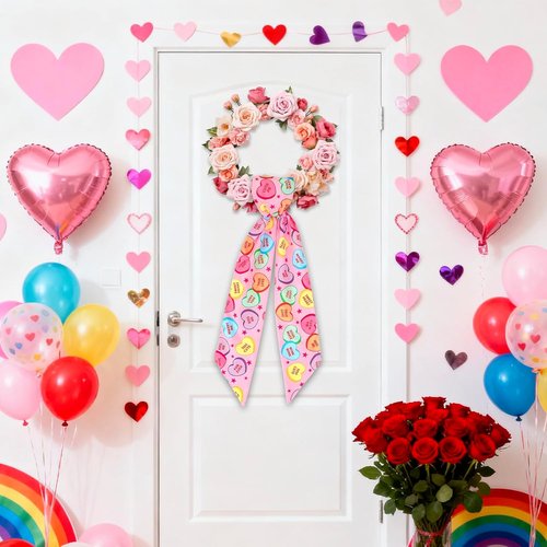 FYSUIMU Valentine's Day Wreath Sash - Conversation Heart Garland Ribbon | 2-Piece Indoor/Outdoor Decor