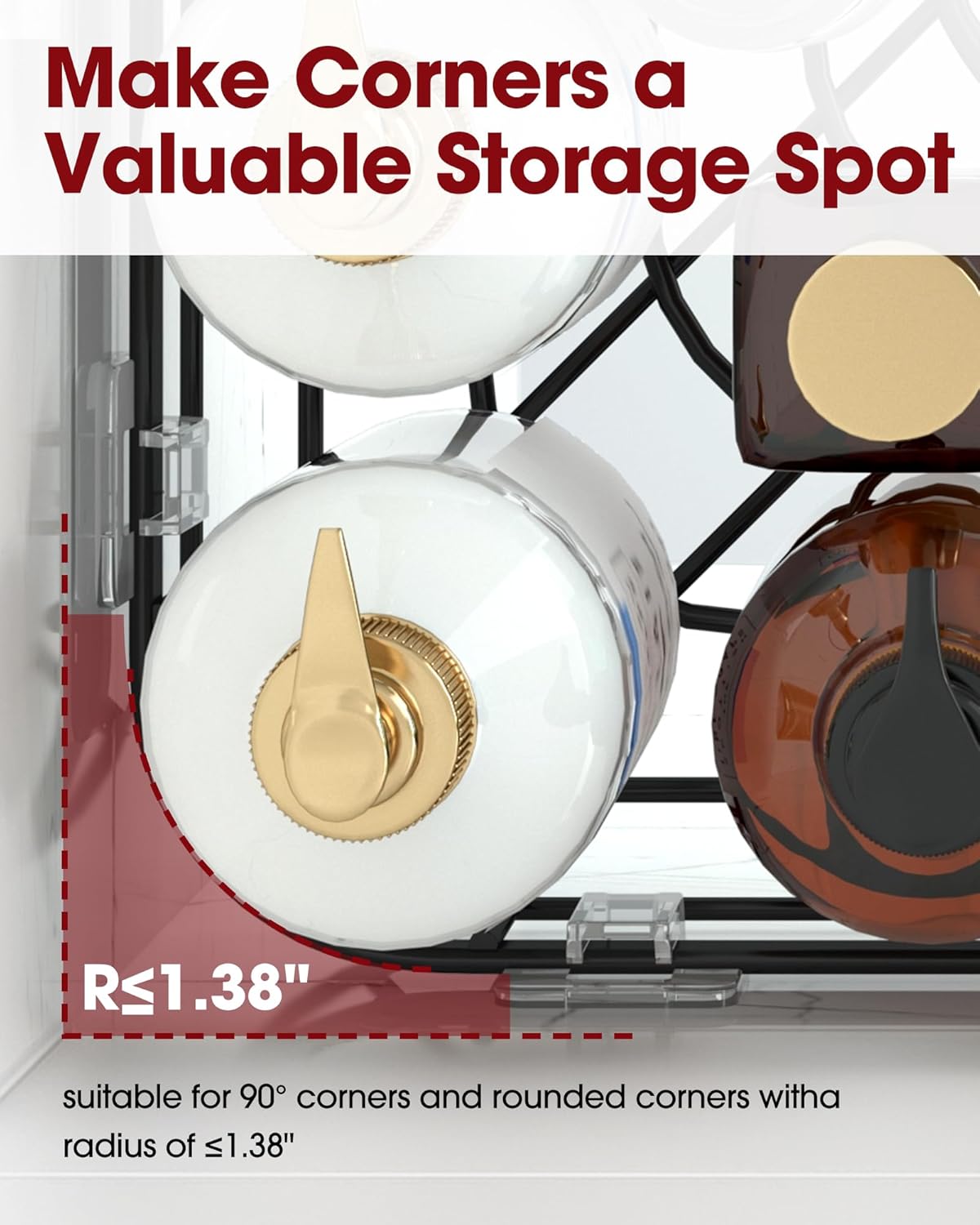Sakugi Corner Shower Caddy - Rustproof Stainless Steel Organizers with 8 Hooks | No-Drill, Space-Saving, Black, 2 Pack