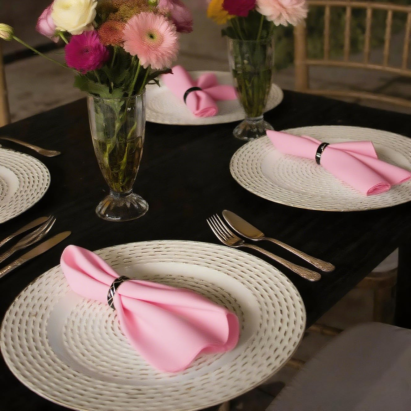 KAIPHO Pink Cloth Napkins Washable Set of 6-210GSM Heavy-Duty 17x17 Inch Solid Table Napkins Cloth in Bulk, Reusable Napkins with Hemmed Edges for Dinner, Holiday, Wedding, Party & Everyday Use