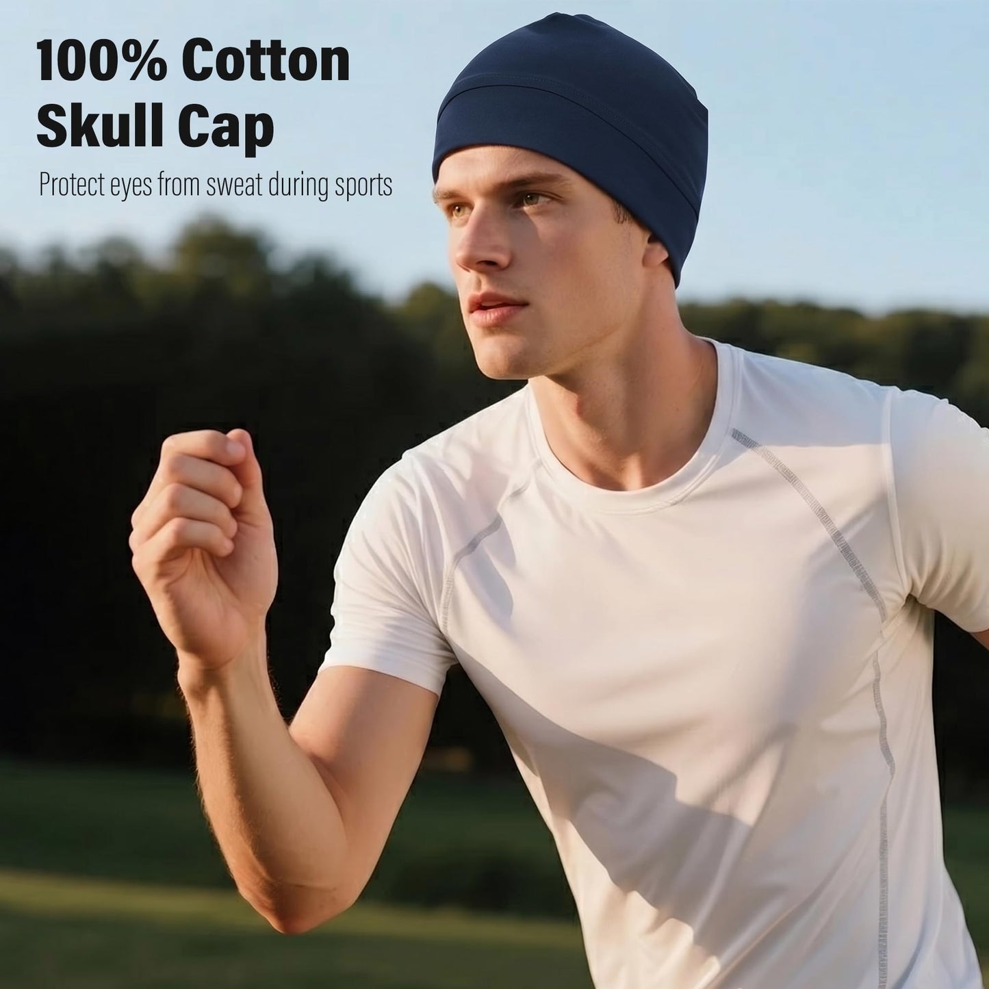 Simapu Cotton Skull Cap, Skull Caps for Men Women, 2-Pack Lightweight Beanie Running Cycling Breathable Helmet Liner Night Cap Sleep Hats
