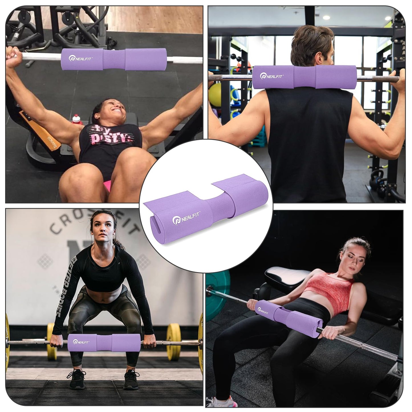 NEALFIT Barbell Squat Pad with Thick Nylon Padding, Hip Thrust Pad for Squats, Lunges, Neck Shoulder Squat Pad for Olympic or Standard Bars (Purple)