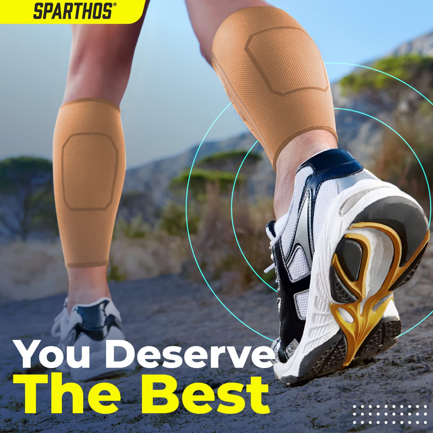 Sparthos Calf Compression Sleeves (Pair) – Leg Compression Socks for Men and Women – for Shin Splint, Calf Pain Relief, Air Travel Flight, Nurses, Maternity Basketball Football Soccer (Beige-L)