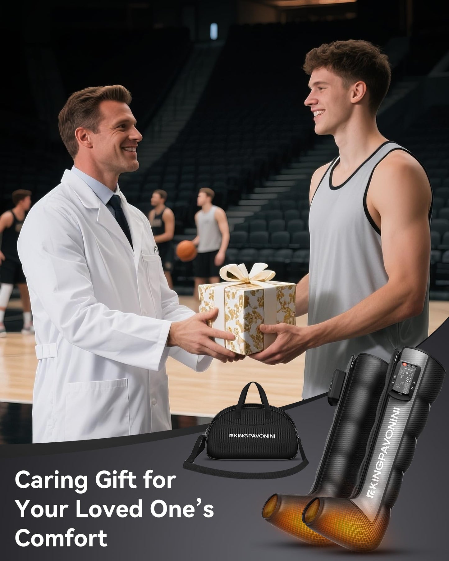KingPavonini Cordless Leg Compression Massager with 5 Overlapping Chambers & 3 Foot Heat, 4500mAh Leg Massager for Circulation and Pain Relief, 19 Modes & 8 Intensities, Recovery Boots for Athletes