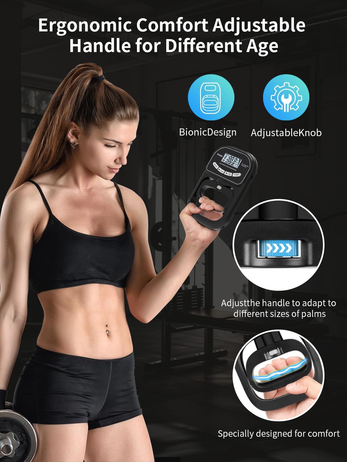 Saicefe Grip Strength Tester Trainer Electronic Hand Dynamometer of 396lbs/180kg & Grip strengthener with Adjustable Resistance for Sports Home Gym with Digital Display Precision Training for Rehab Fitness