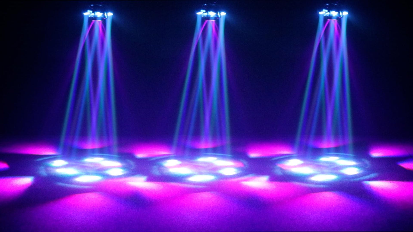 Flashback Events 150W Moving Head DJ Light – 6-Arm Spider Beam & Bee-Eye Wash Hybrid + Red/Green Laser & Amber Strobe – DMX512 & Remote Control for Wedding Stage Party Lighting