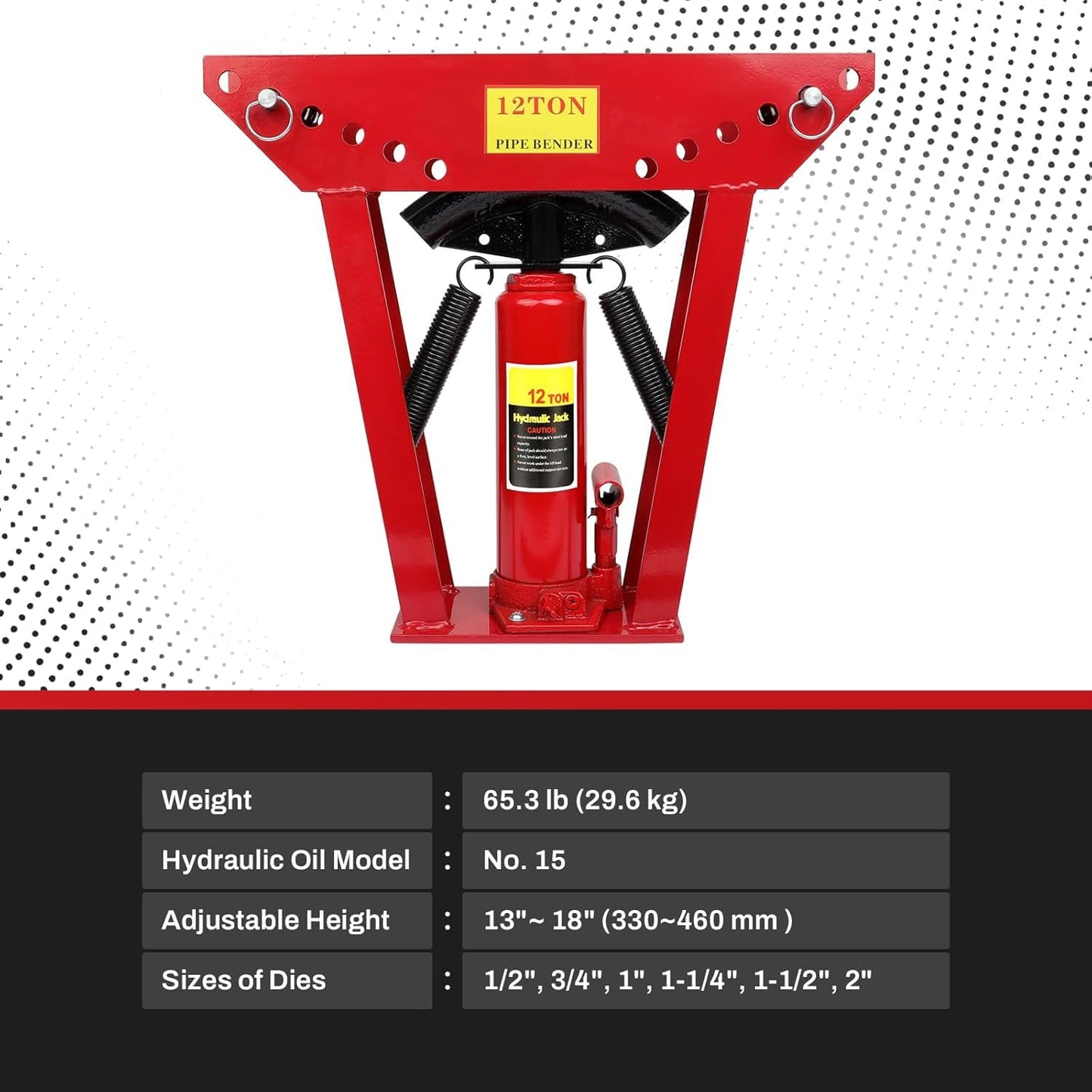 Hydraulic Pipe Bender, 12 Ton Manual Copper Tube Bender 90°-180° Bending Adjustable tubing bender hydraulic with 6 Dies(1/2",3/4",1",1-1/4",1-1/2",2") for Steel Iron Metal Ratcheting