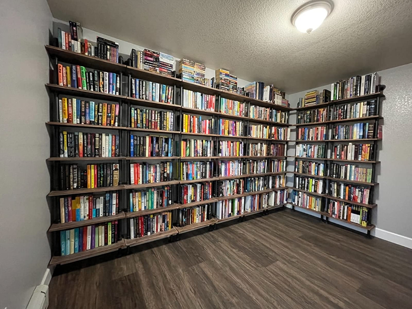 Industrielles Bücherregal, 6 Ebenen, modernes Leiterregal, Holzregal, Ausstellungsregal, Wandmontage, Metallregal, Bücherregal, Vintage Schmiedeeisen