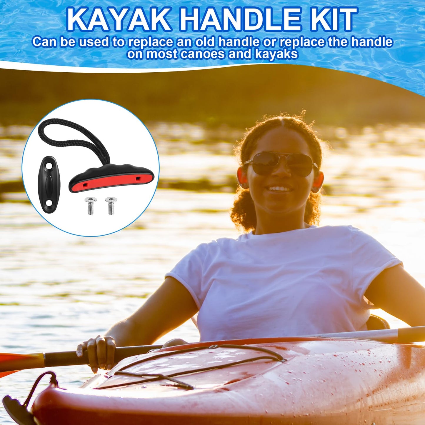Relaxgiant 4 Pieces Kayak Handles Kit Canoe Carry Handle Pull Handle T Handle with Cord and Pad Eyes Screws for Kayak Emotion Kayaks Luggage Kayak Replacement Installation Kit (Red)