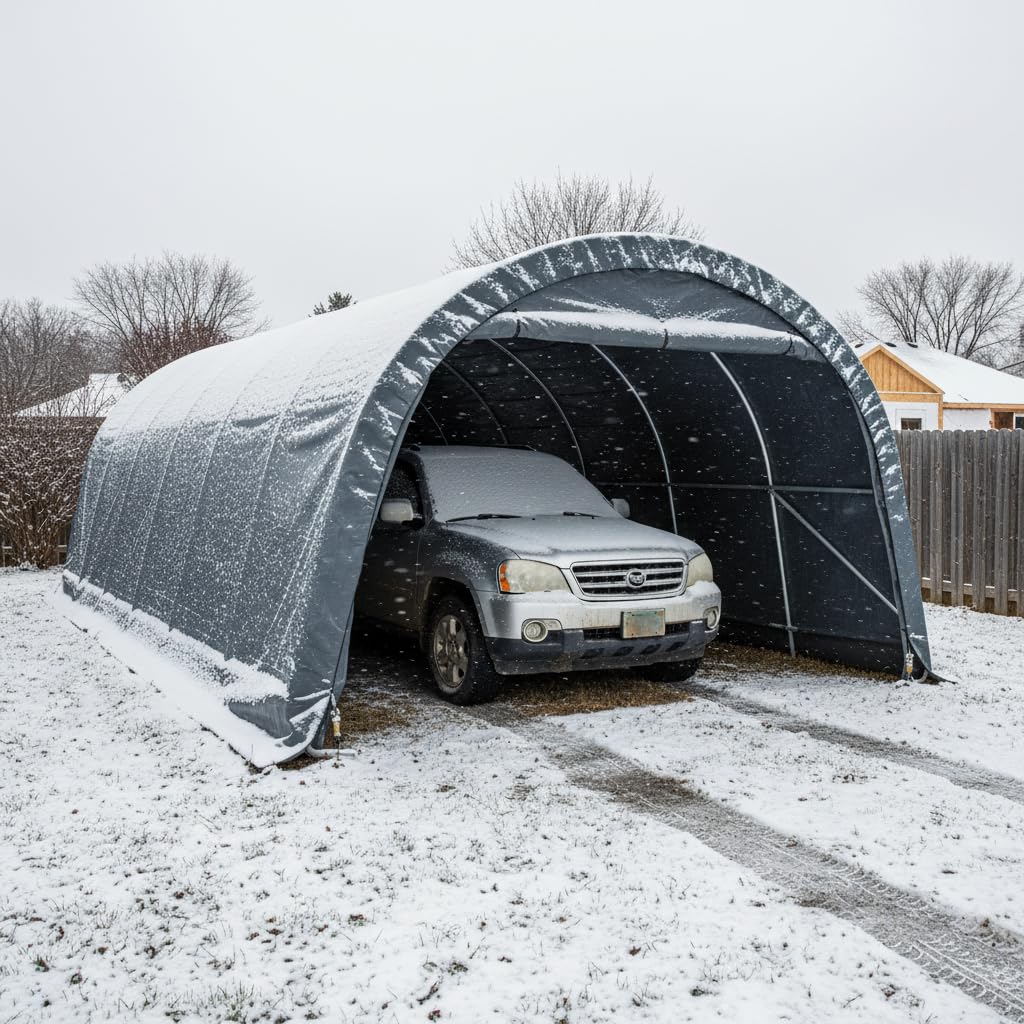EROMMY 12 x 24 FT Heavy Duty Carport, Portable Garage with Reinforced All-Steel Frame and Round Style Roof, Anti-Snow All Covered Car Canopy Outdoor Waterproof Storage Shelter for Car, Truck, Boat