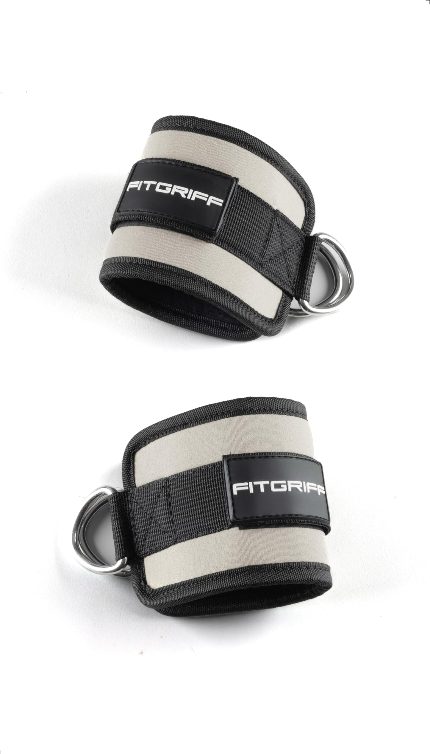 Fitgriff® Ankle Straps V1 for Cable Machine (2 Pieces) - Gym Workout Equipment - Leg Pulley Attachment, Kickback Straps (Sand)