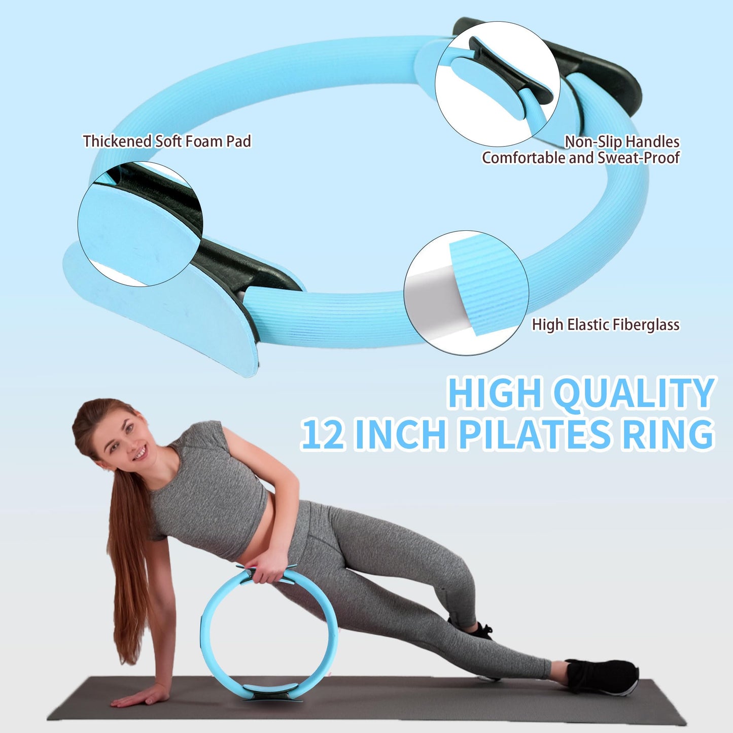 DICYWUDI Pilates Essentials Kit for Home Women, Pilates Equipment for Workouts, 6 Fabric Resistance Bands, 12 Inch Magic Circle Yoga Ring, Mini Exercise Ball, Great Exercise Accessories