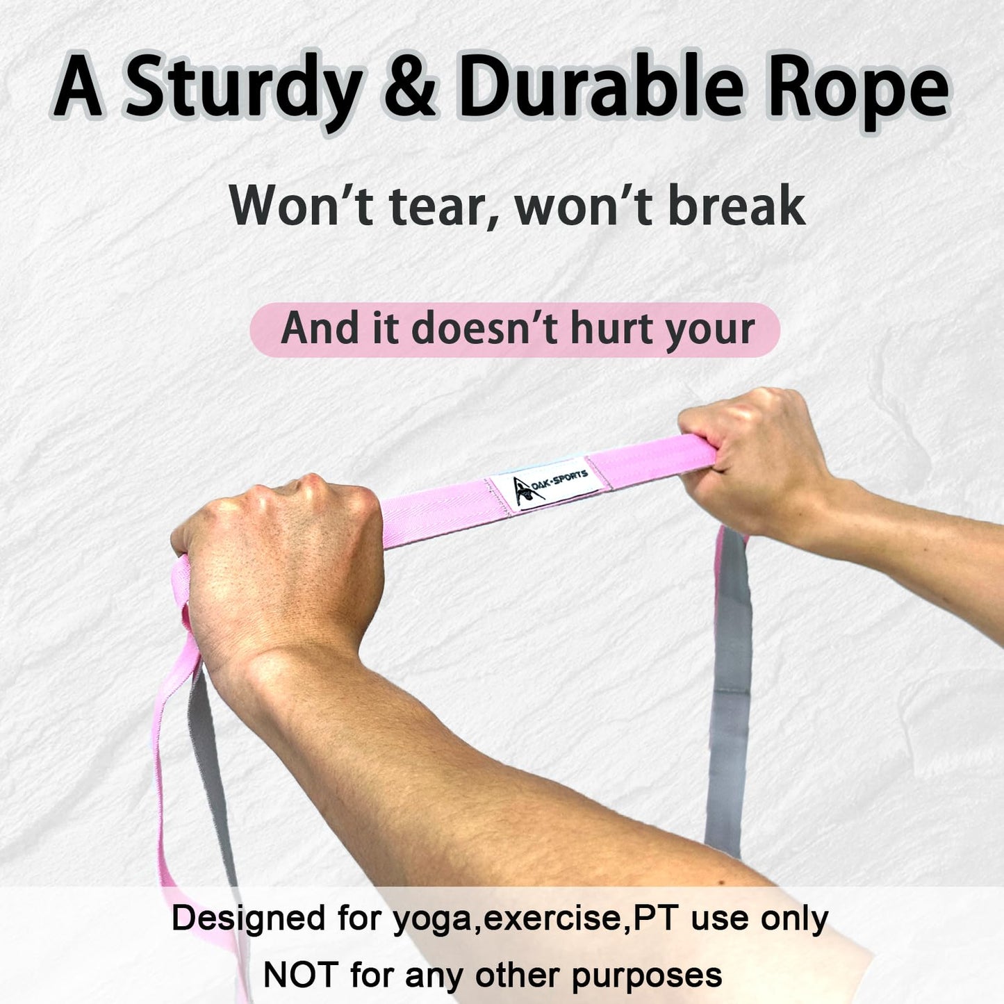 Stretching Strap Yoga Strap with Loops, Stretch Straps for Physical Therapy, Non-Elastic Exercise Strap for Pilates, Dance and Gymnastics with Workout Guide (Pink/Light Gray)