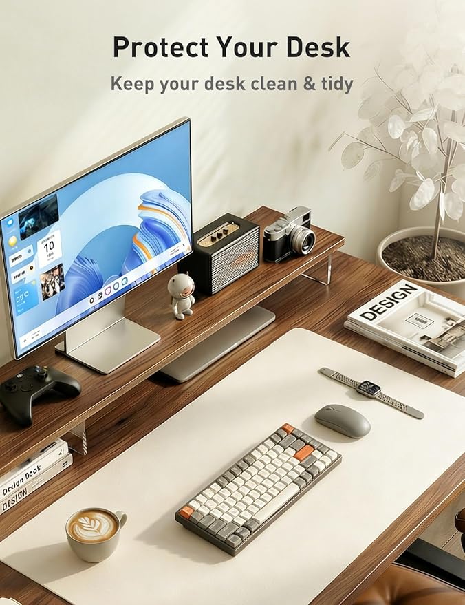 Aothia Faux Leather Desk Mat - Non-Slip PU Leather Desk Blotter, Waterproof Writing Surface, Large Desk Pad for Office & Home (Off-White, 55" x 17")