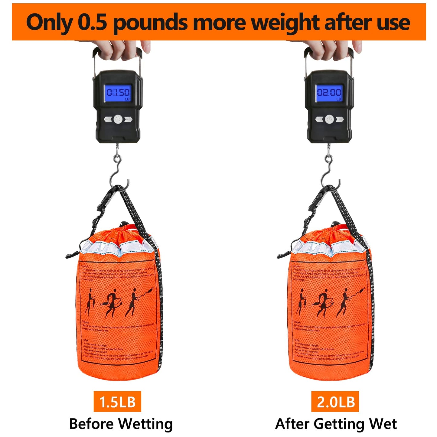 NTR Water Rescue Throw Bag with 50 Feet of Rope in 3/10 Inch Tensile Strength Rated to 1844lbs, Throwable Device for Kayaking and Rafting, Safety Equipment for Raft and Boat