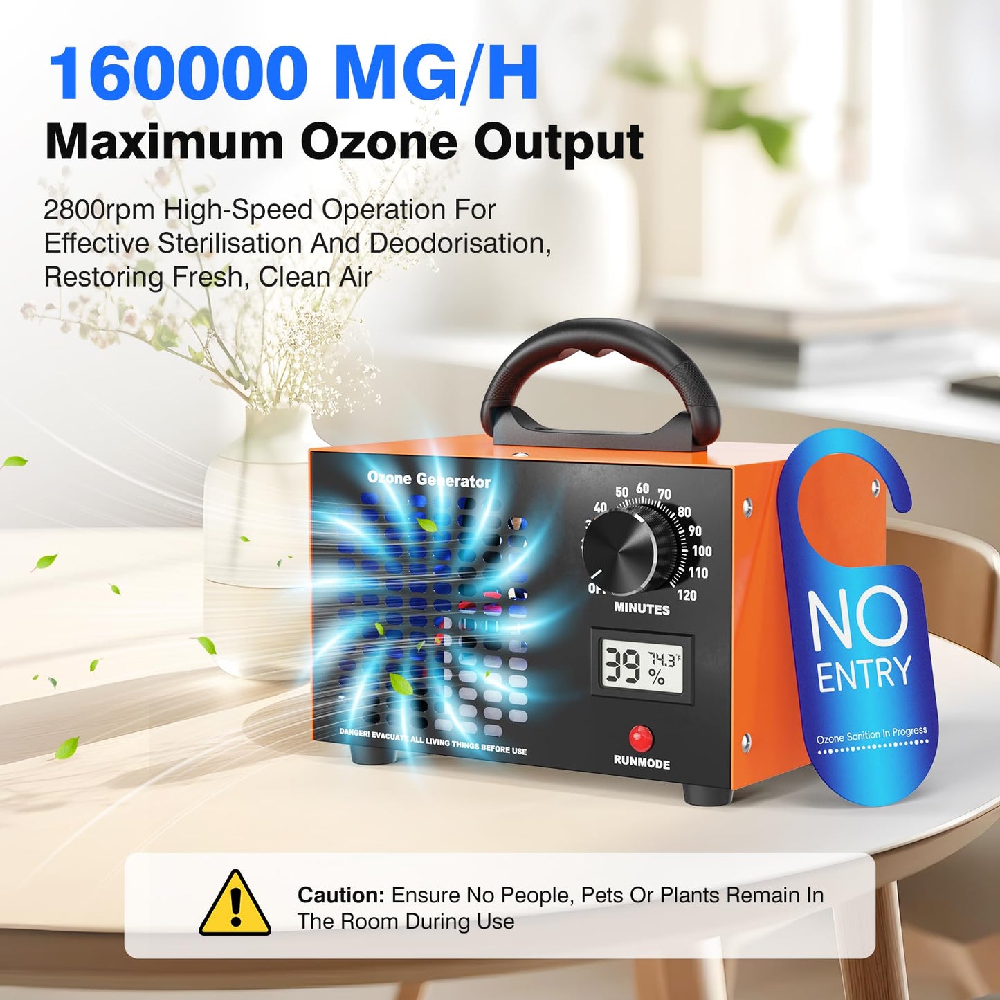 Ozone Generator Odor Eliminator Machine - 2-In-1 Air Ionizer Purifier 160,000mg/H High Capacity O3 Deodorizer With Temp/Humidity Display, Ozonator For Home, Car, House, Hotel, Kitchen, & Pet Areas