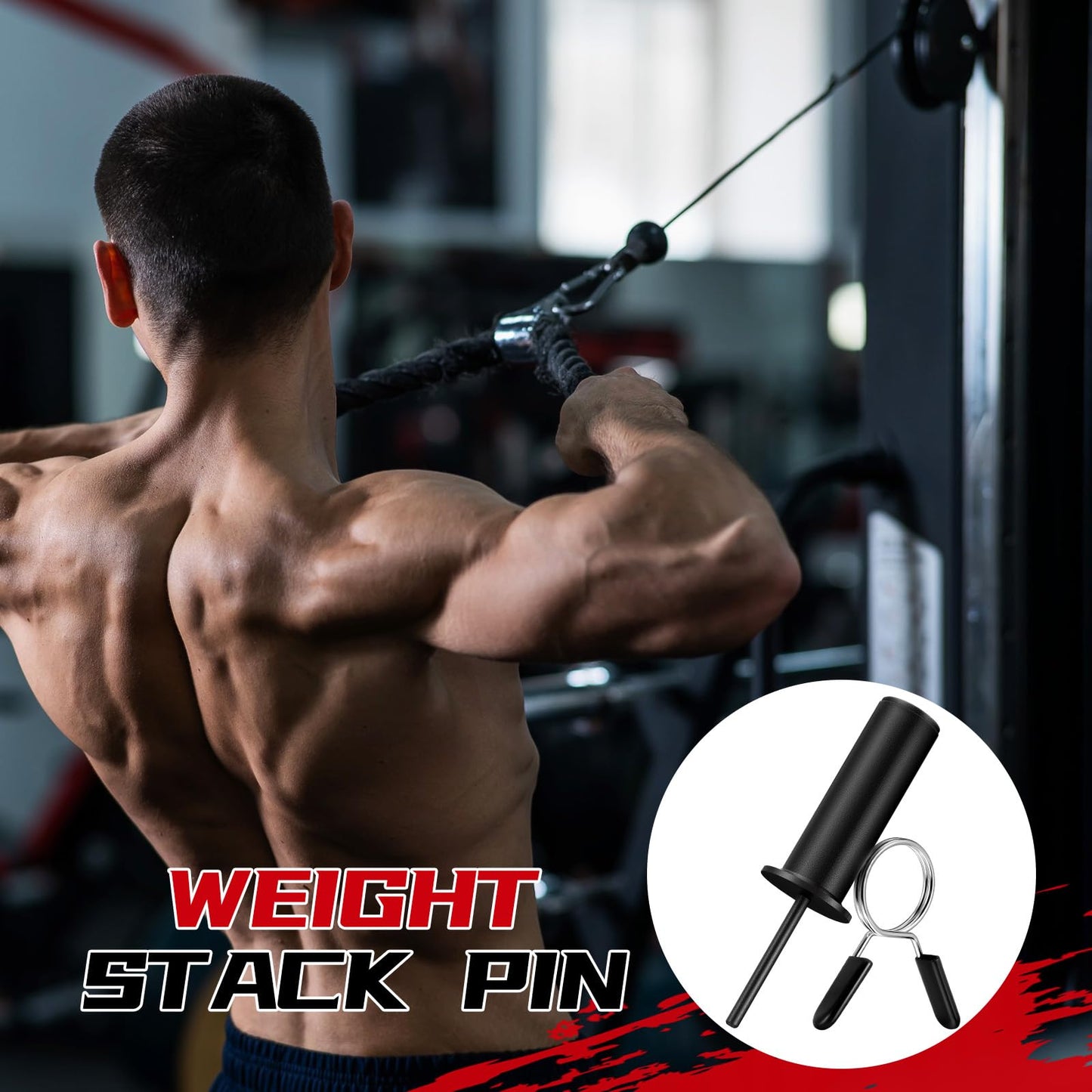 Lasnten Weight Stack Pin Extender, Gym Pin with Spring Clip Collar for 2 Inch Weight Plate Cable Strength Exercise Machine, Commercial and Home Gym