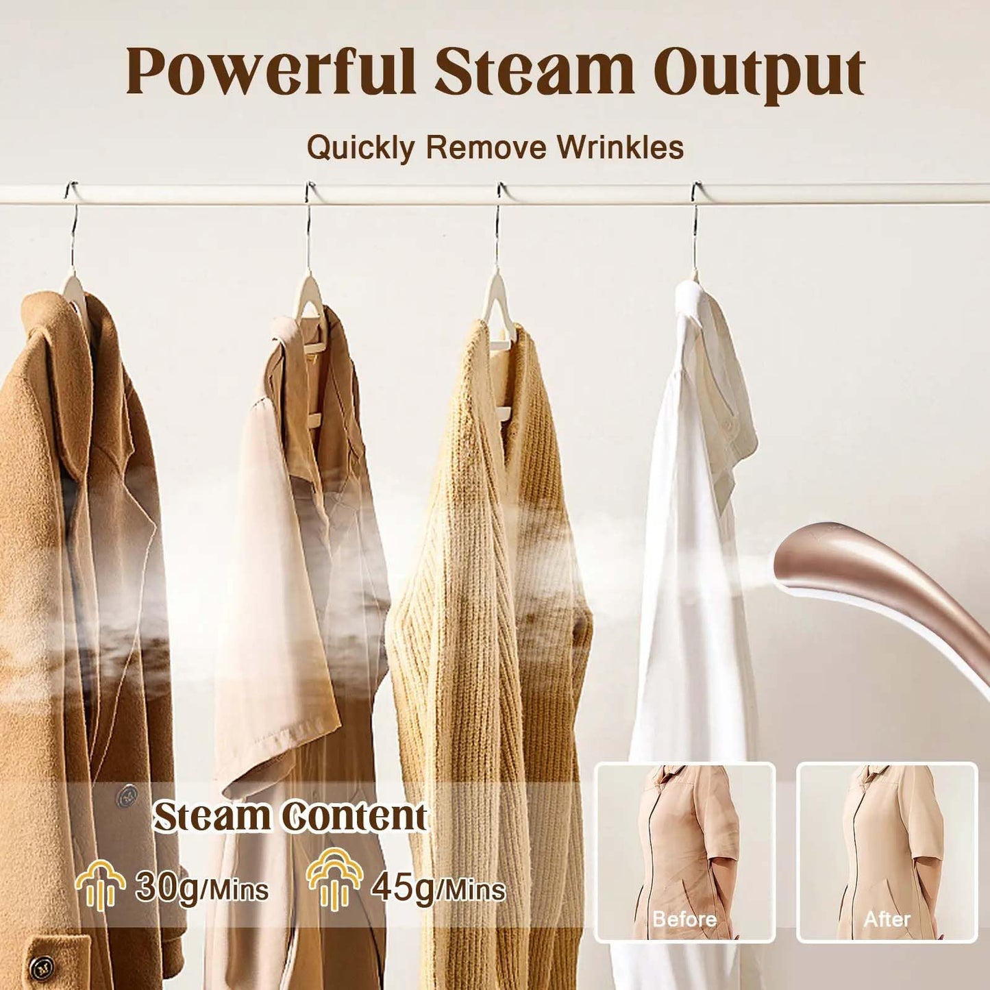 MOMOKOVA Steamer for Clothes, 2000W Standing Garment Steamer with 10 Steam Levels, 2.7L Water Tank for 90 Mins Continuous Steaming,2-in-1 Flat & Hanging Ironing (Pearl Gold)