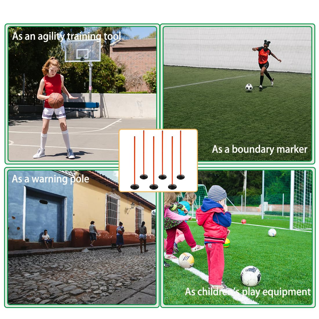 ASENVER Orange Soccer Agility Poles Set Detachable Sports Trainning Speed Pole Slalom Poles with Rubber Base Sport Traning Equipment (4.9 FT, Pack of 6)