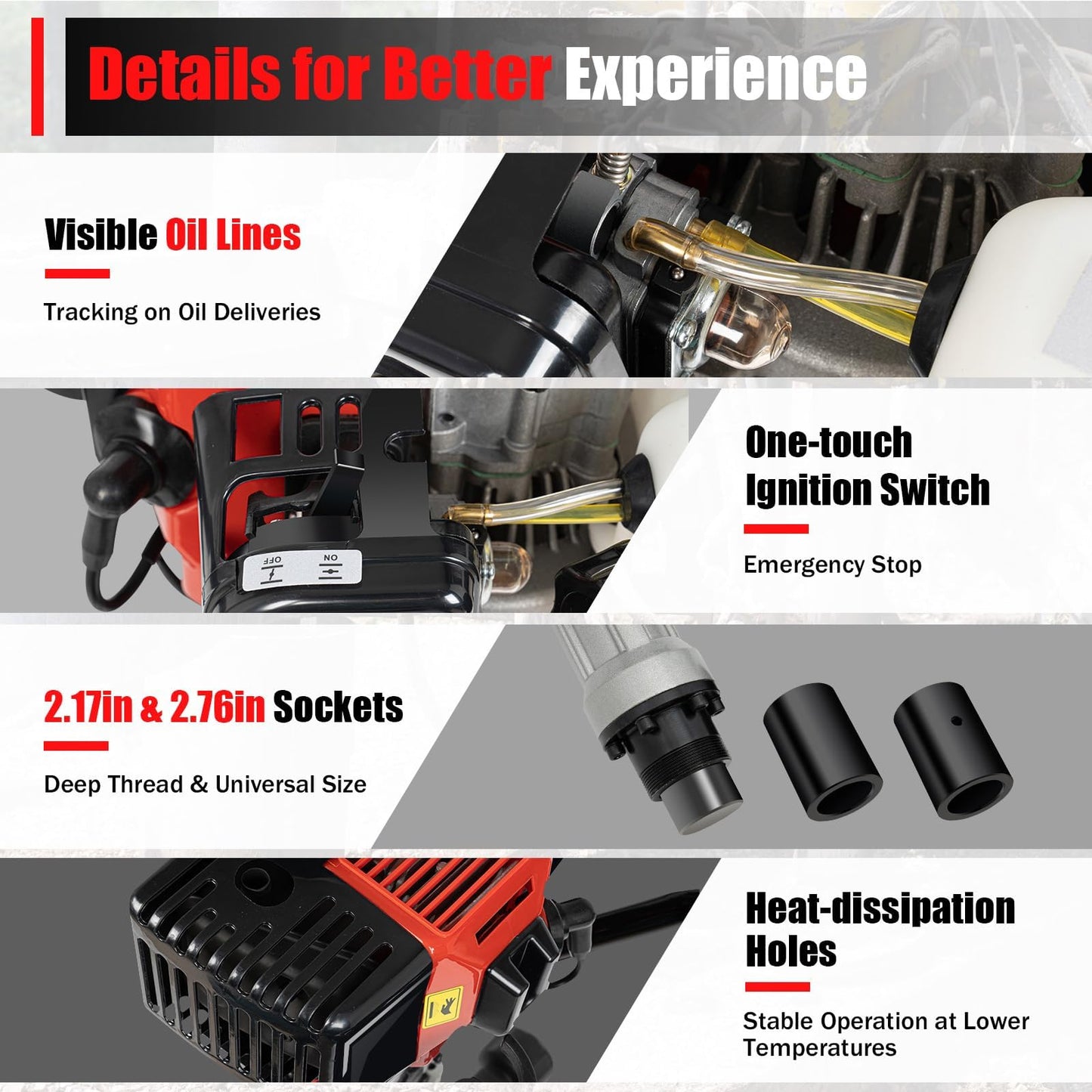 FUJAOPS 32.7cc Gas Powered Post Driver, 900W 2-Stroke T-Post Driver with 2 Sockets, 50J Impact Energy, Fence Post Pounder for Farm Fencing & Construction Piling