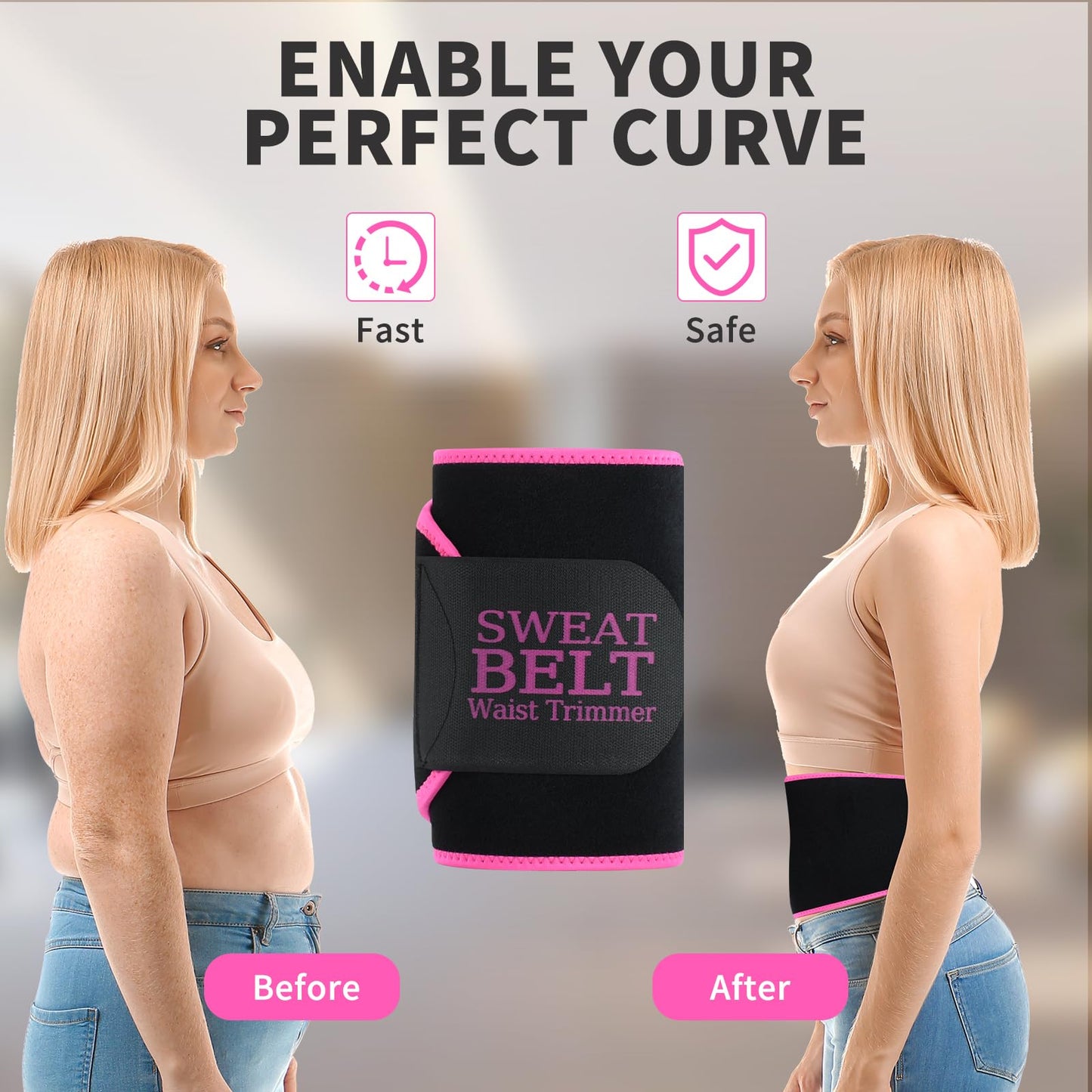 Lisacool Waist Trainer for Women Lower Belly Fat,Waist Sweat Band for Women,Belly Band Tummy Control & Workout Waist Trimmer Black/Pink