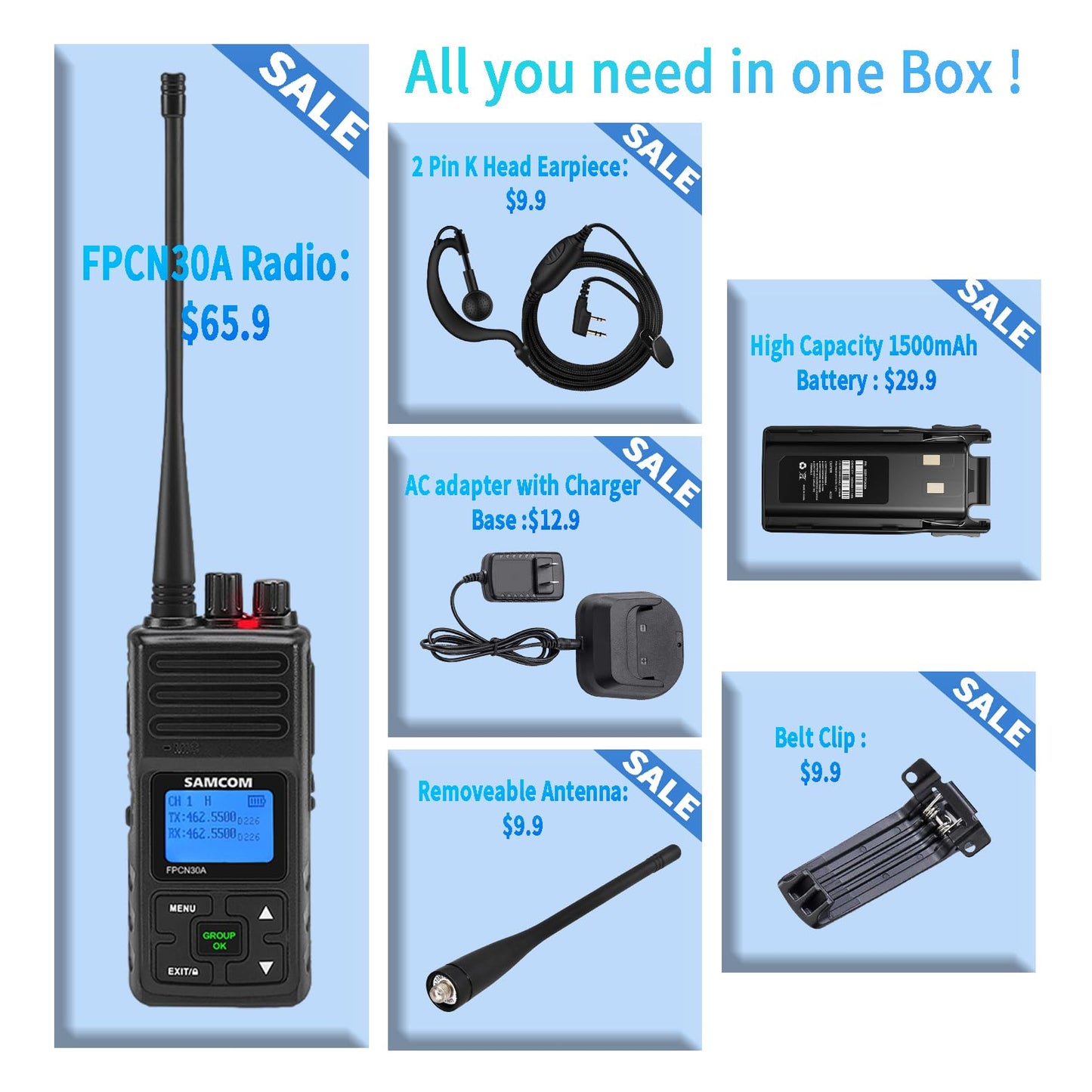SAMCOM FPCN30A Two Way Radios Long Range 5 Watts Walkie Talkies for Adults Rechargeable 2 Way Radios UHF Handheld Business Group Call Radio 1500mAh Battery with Earpieces for Construction,6 Packs