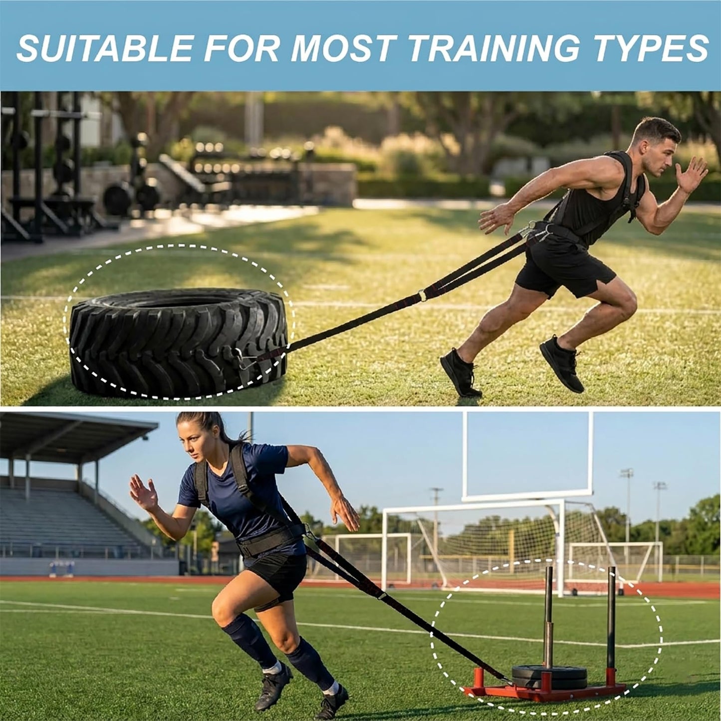 J Bryant Sled Pull Harness System with Y-Shaped Pull Strap, Adjustable Harness with D-Rings, Non-Slip Waist Belt for Strength, Speed & Resistance Training