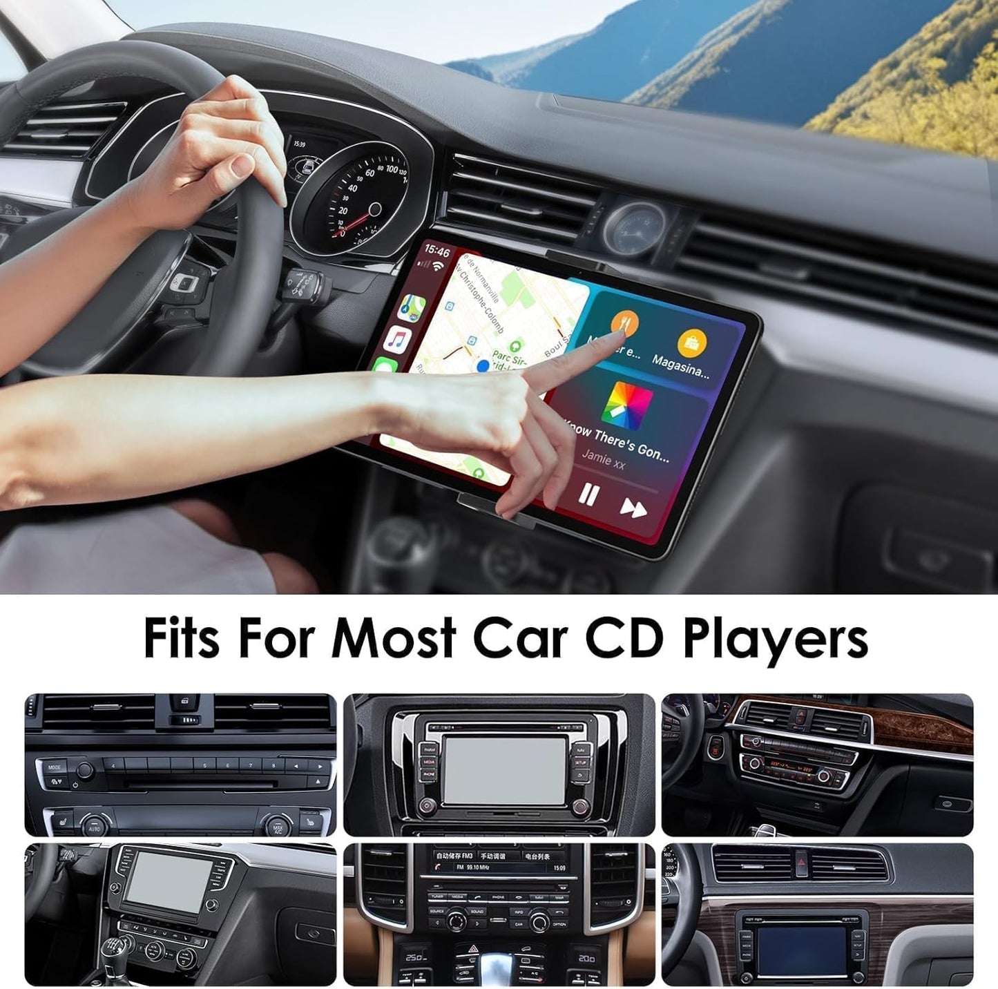 EEEKit 2 1 360 4-11in in CD Slot Tablet Car Mount, Universal Rotation CD Player Car Phone Holder for Devices, Black