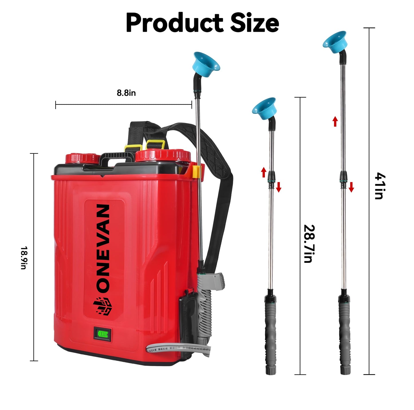 Battery Powered Backpack Sprayer 5.3 Gallon, 100PSI Adjustable Pressure Electric Sprayer with 2X3.0A Batteries, Weed Yard Lawn Sprayer with Telescopic Wand, 5 Nozzles
