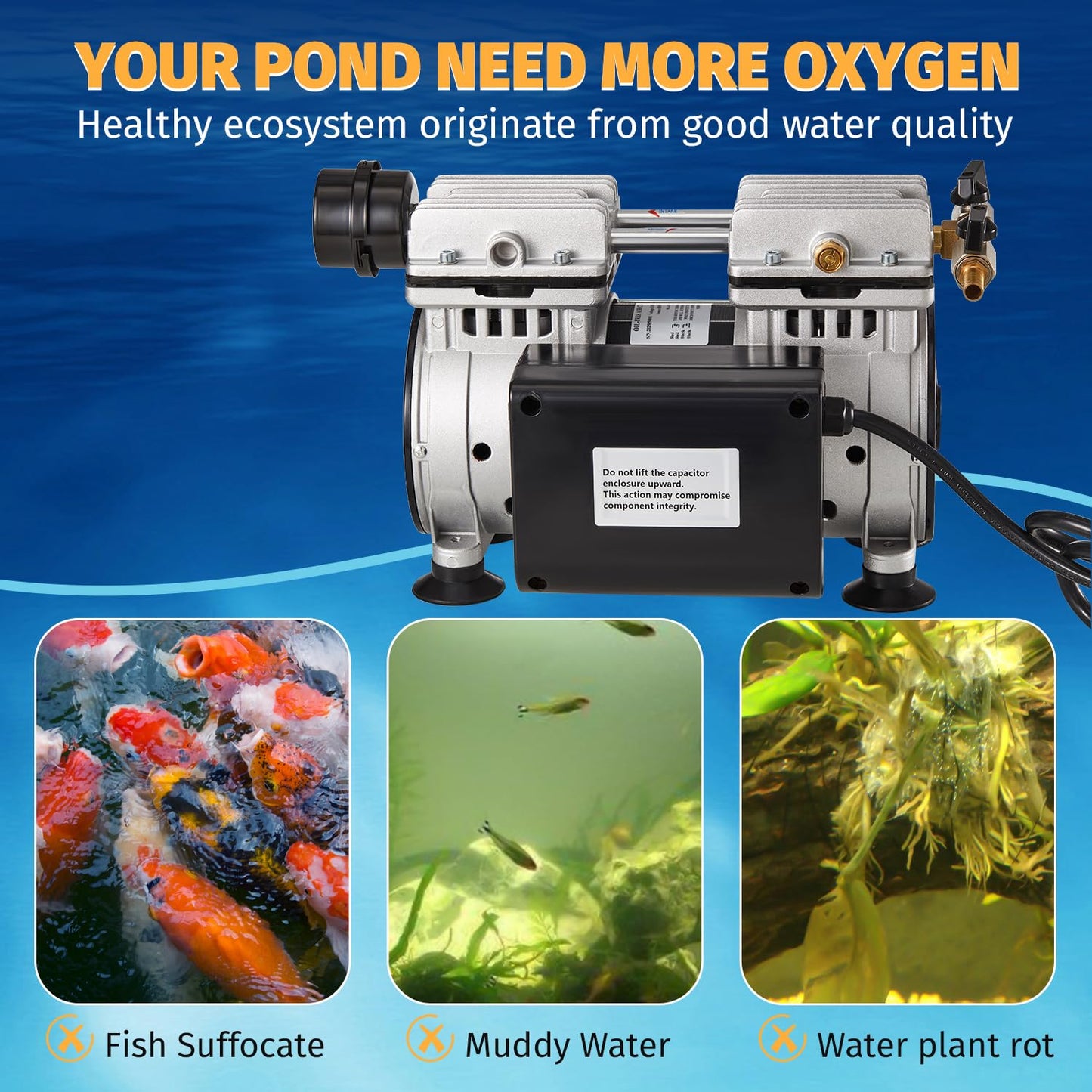 MEISHUNDA Pond Aeration Pump,550W Power 5.2CFM for Up to 3 Acre with Timer,3/4 HP Compressor,NO Diffuser