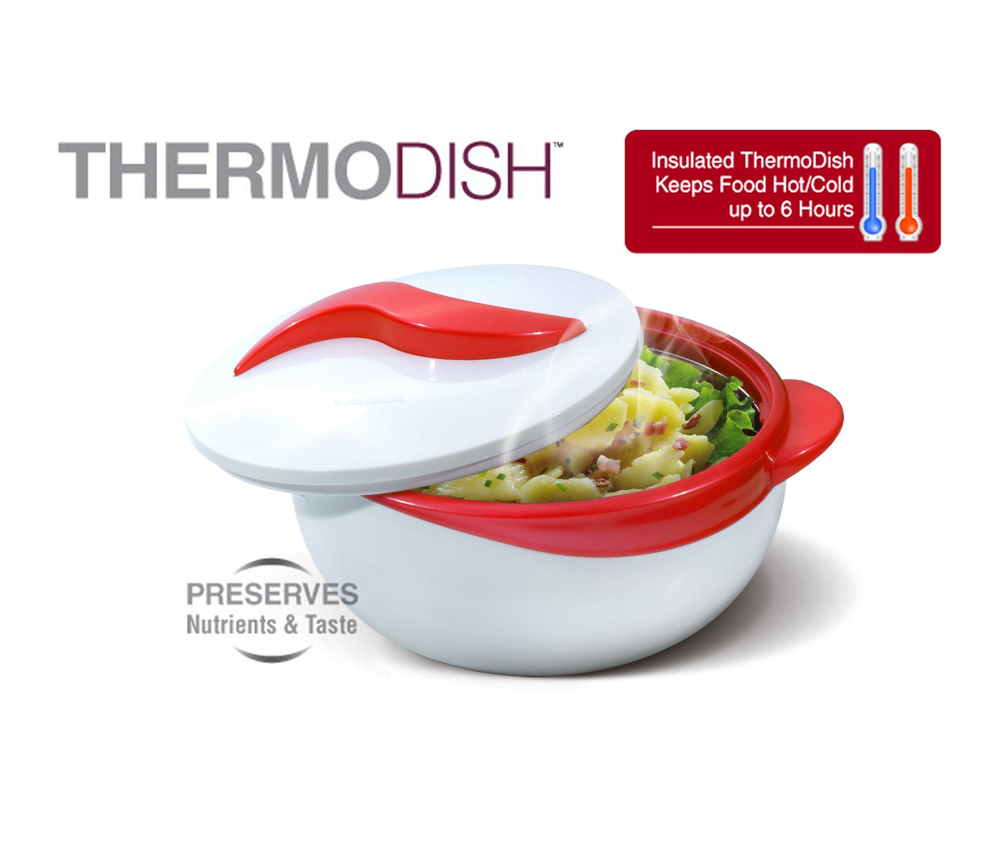 Pinnacle Insulated Casserole Dish with Lid 3 pc. Set 2.6/1.5/1 qt. Hot Pot Food Warmer/Cooler –Thermal Soup/Salad Serving Bowl- Stainless Steel Hot Food Container–Best Gift Set for Moms –Holidays Red