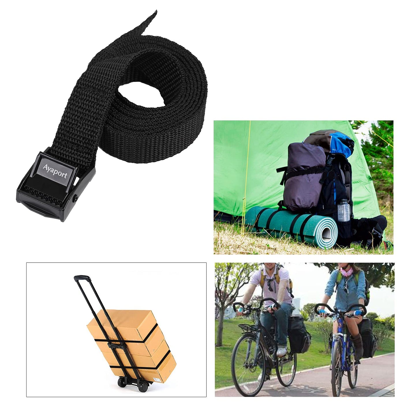 Ayaport Lashing Straps with Buckles Adjustable Cam Buckle Tie Down Cinch Strap for Packing Black 4 Pack