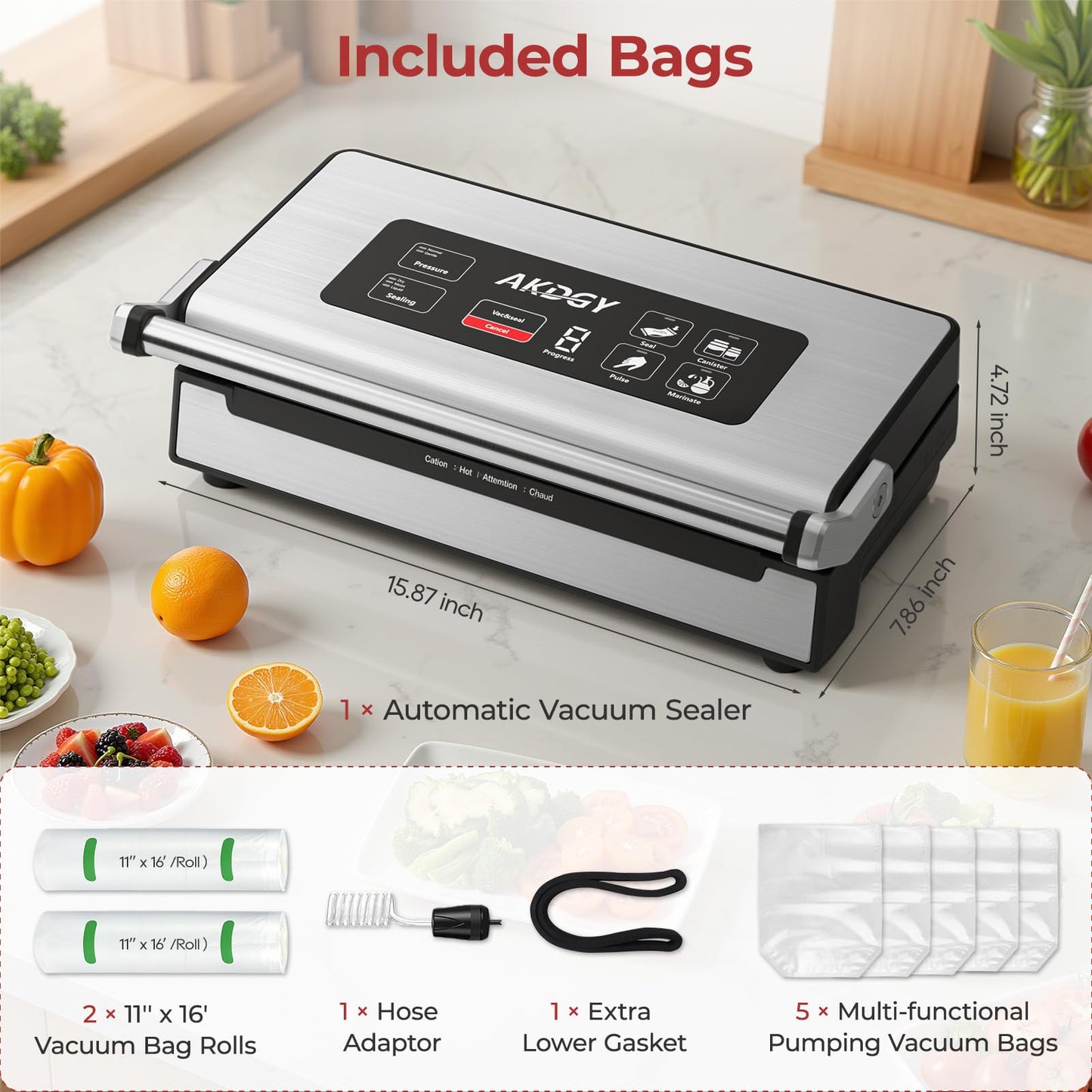 95Kpa Vacuum Sealer Machine๏ผUpgraded Commercial Food Vacuum Sealer, 14-in-1 Functions & Double Heat Seal, Stainless Steel, Large Icons,130W Dual Pumps(25L/Min Suction), Widened Easy-Lock Handle
