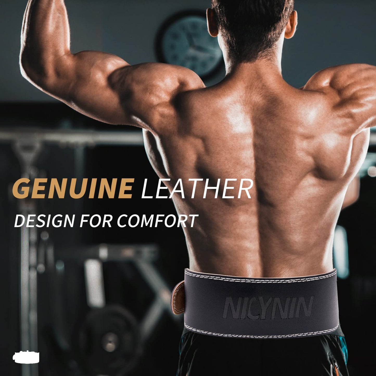 Nicynin Leather Weightlifting Belt, Weight Lifting Belt 4 Inch Wide for Men Women, Gym Lever Belts -Lower Back Support- for Workout, Powerlifting, Squats, Deadlifts, Cross Training (Black, Medium)