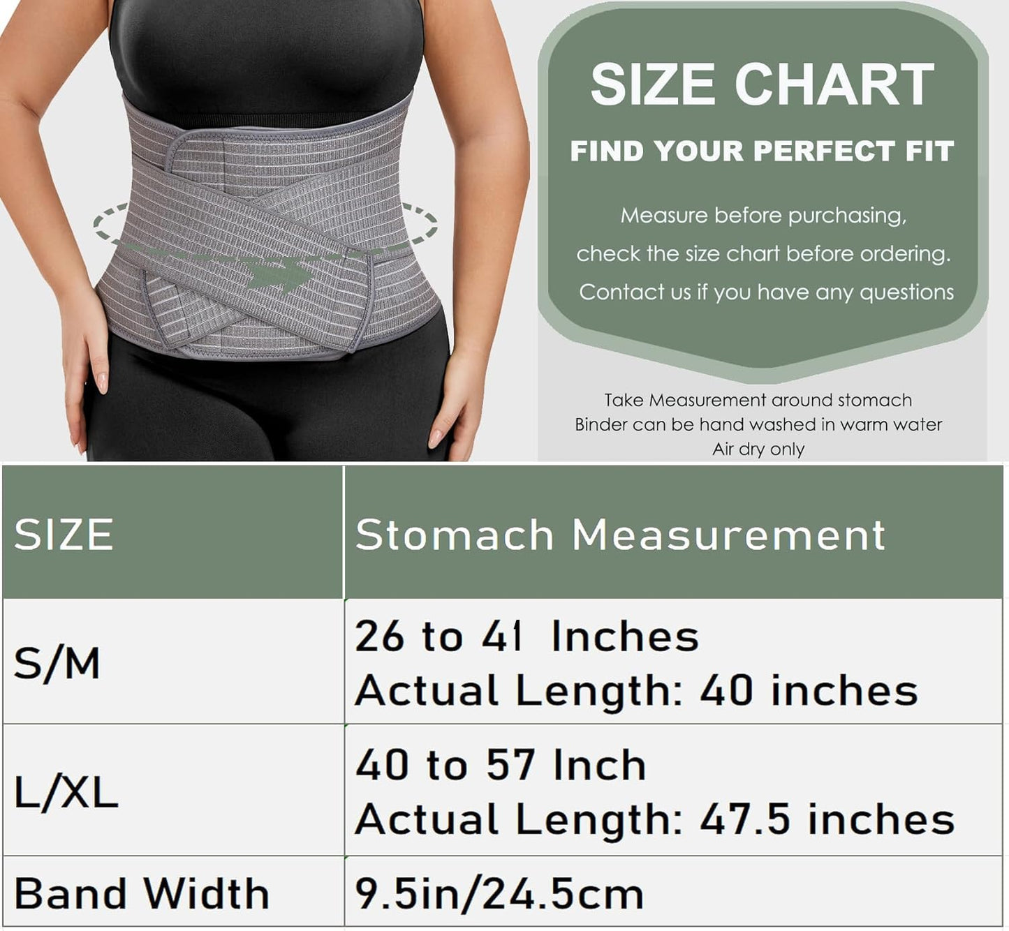 Abdominal Binder Post Surgery - Postpartum Belly Band Wrap | Post C Section Belly Binder Recovery Belt | Stomach Compression Hernia Belt For Men or Women After Pregnancy, Hysterectomy (Small/Medium)