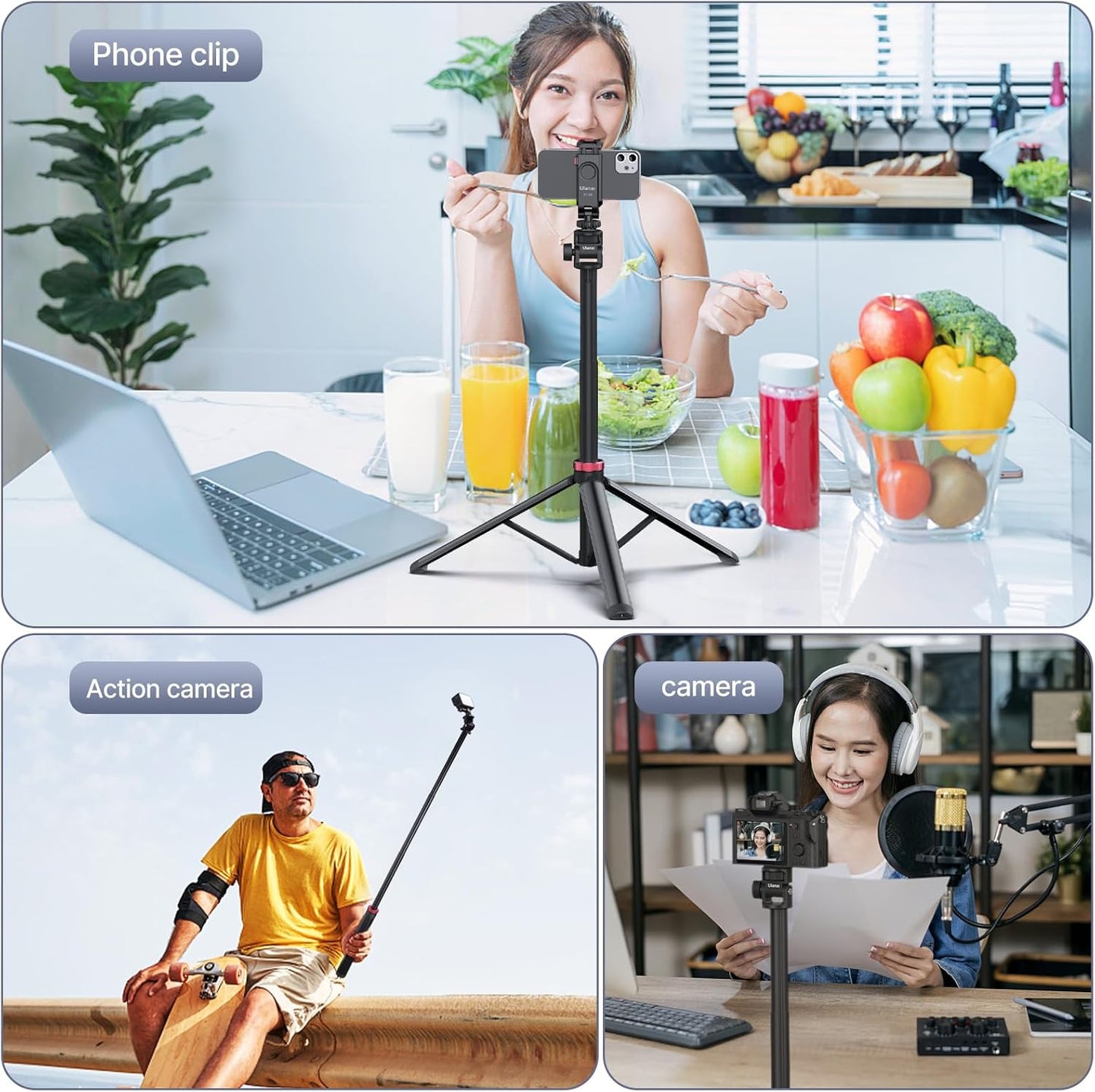 ULANZI MT-79 81" 1/4" 180 2.2lb Extendable Tripod Aluminum Portable Adjustable Light Stand w Screw, Rotation Camera
