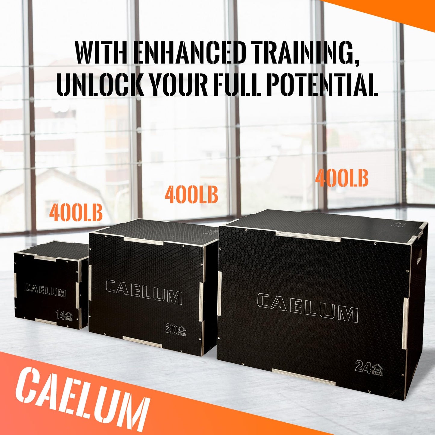 CAELUM 3-in-1 Wooden Plyo Box – 400lbs Heavy-Duty Jump Box for Home & Gym, Non-Slip Plyometric Box for Step-Ups, Squats & Strength Training