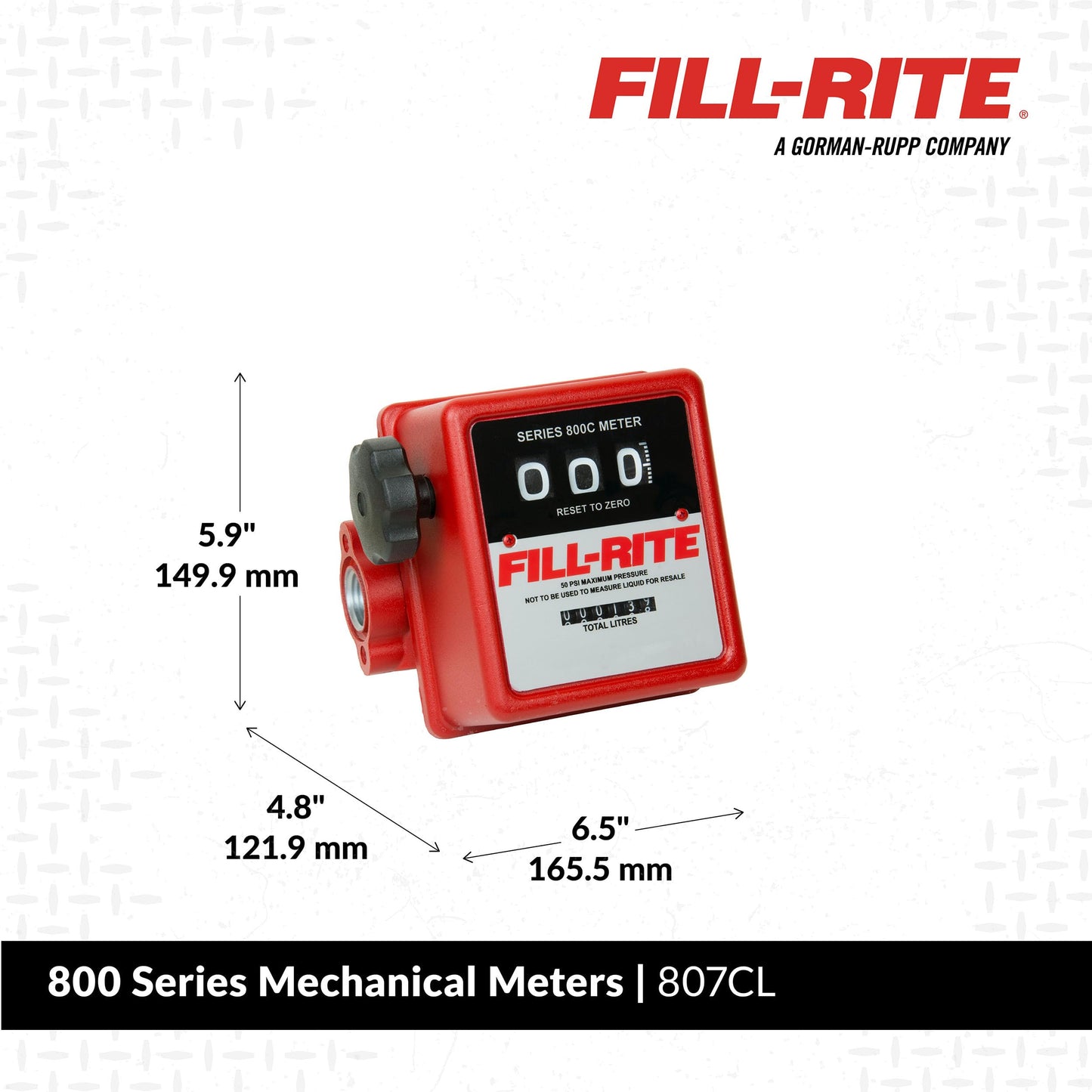 Fill-Rite 807CL Mechanical Fuel Transfer Meter – 3/4" NPT, 19–76 LPM (5–20 GPM), Nutating Disc, ±1% Accuracy, Diesel/Gasoline/Kerosene Compatible, Cast Aluminum