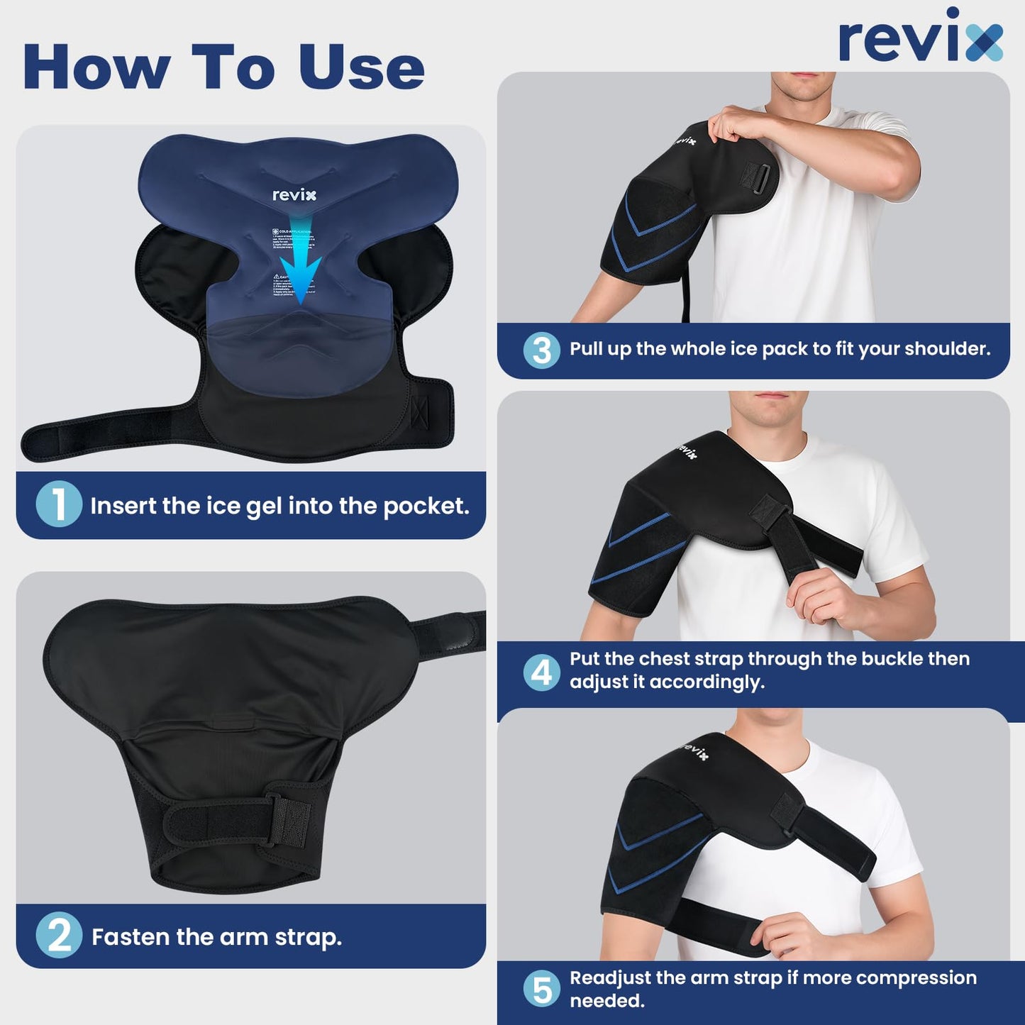 REVIX Shoulder Ice Pack Wrap, Ice Shoulder Brace for Rotator Cuff and Arm, Reusable Gel Cold Therapy Wrap for Discomfort Relief & Muscle Relaxation
